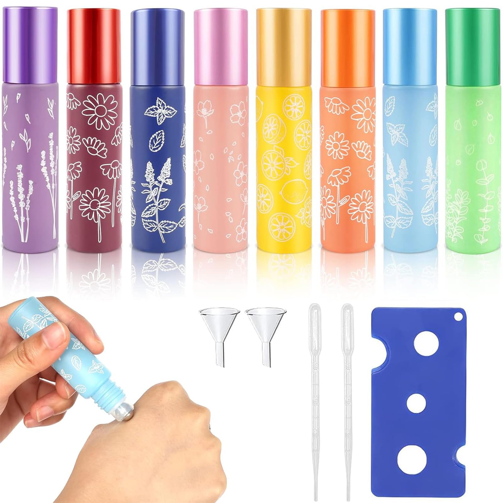10 x 10ml Empty Glass Roll-On Bottles for Essential Oils - Refillable Aromatherapy Containers with Stainless Steel Roller Balls - Perfect for DIY Essential Oil Blends, Perfumes & Massage Oils
