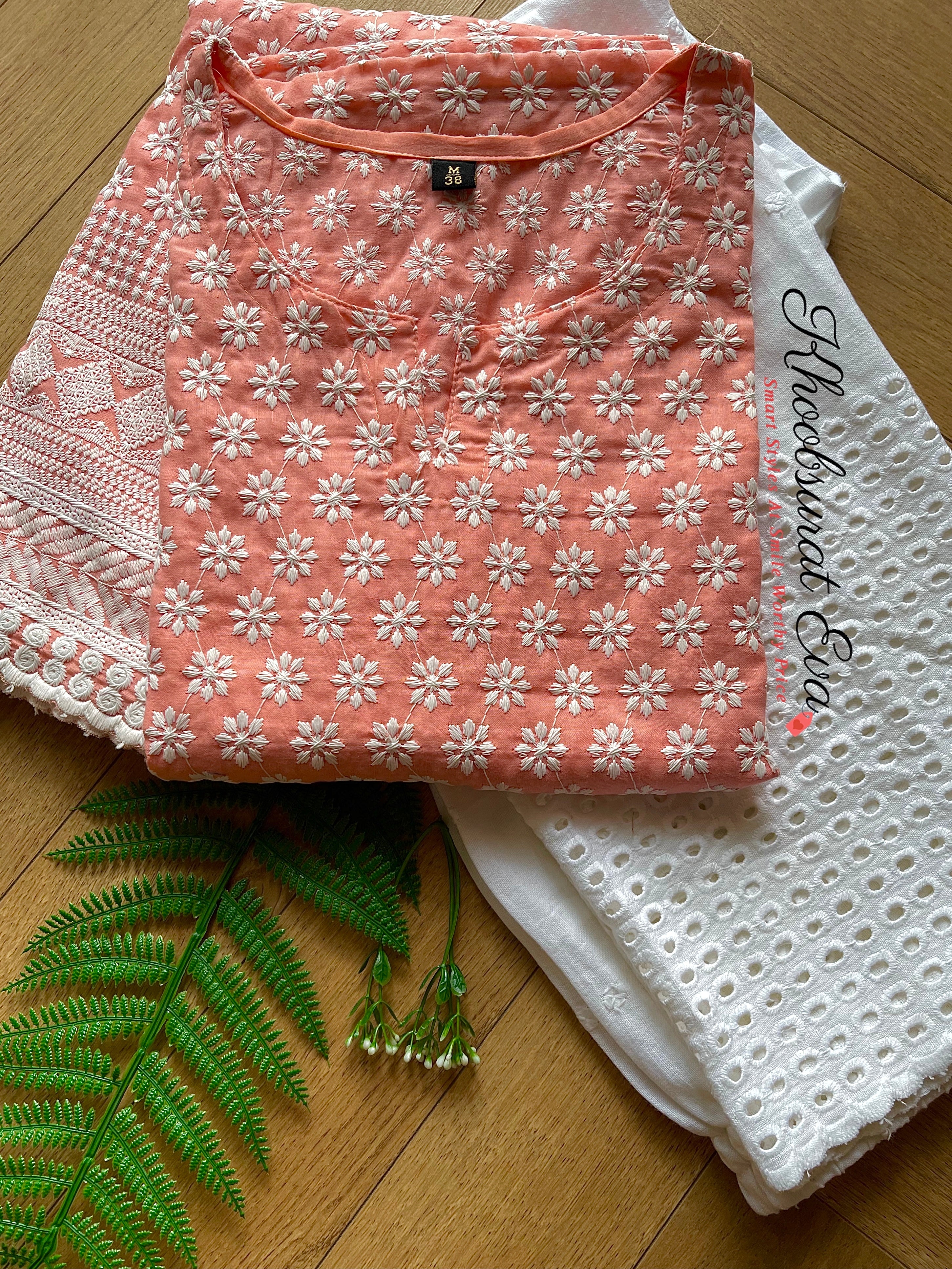 Elegant Peach Embroidered Kaftan and Pants Set - Boho Chic Loungewear for Women - Perfect for Beach Cover-ups, Summer Vacations & Relaxing at Home