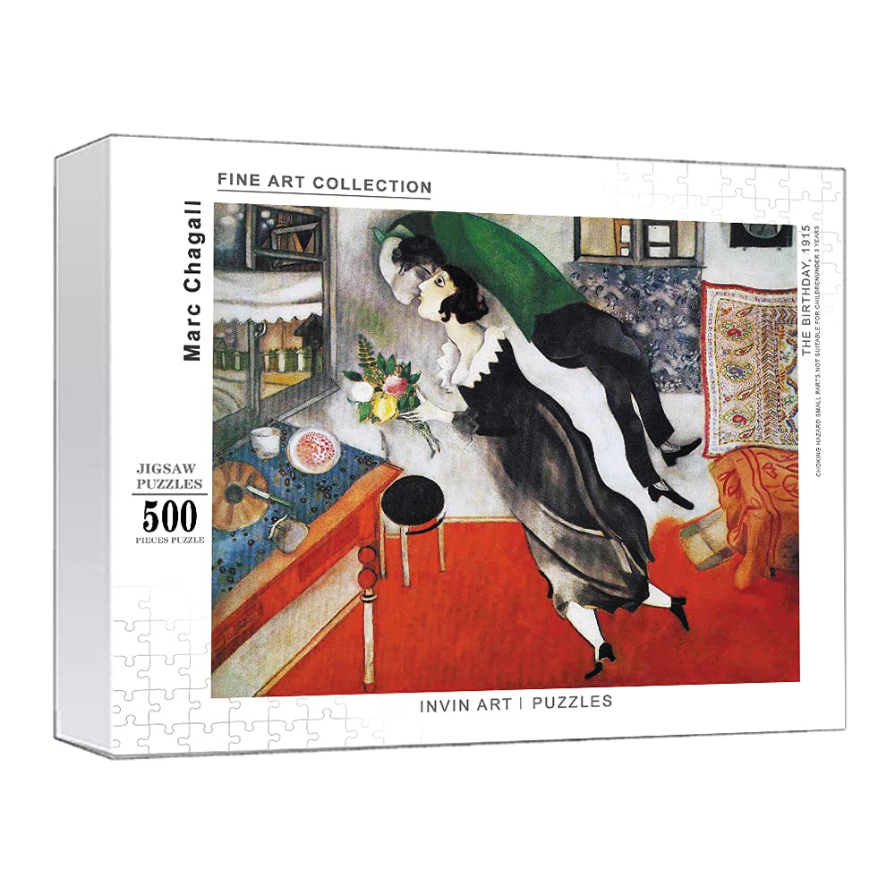 INVIN ART 500-Piece Marc Chagall Birthday Artwork Jigsaw Puzzle - Adult Family Game for Home Decor & Relaxation | Perfect Gift for Art Lovers & Puzzle Enthusiasts