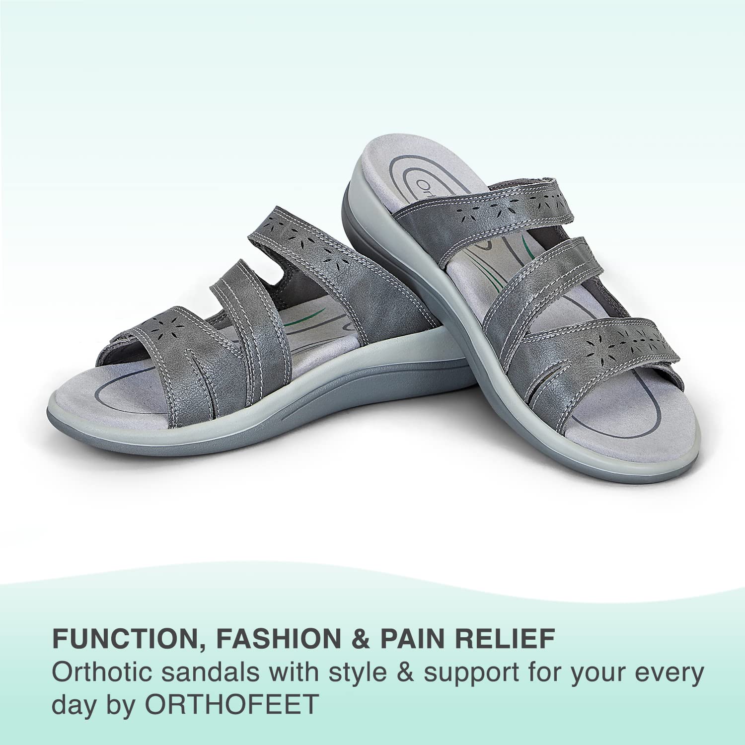 Orthofeet Women's Orthopedic Stretchable Slide Sahara Sandals - Comfortable Arch Support Slippers for Plantar Fasciitis, Heel Pain & Diabetic Feet - Perfect for Home, Poolside & Post-Surgery Recovery