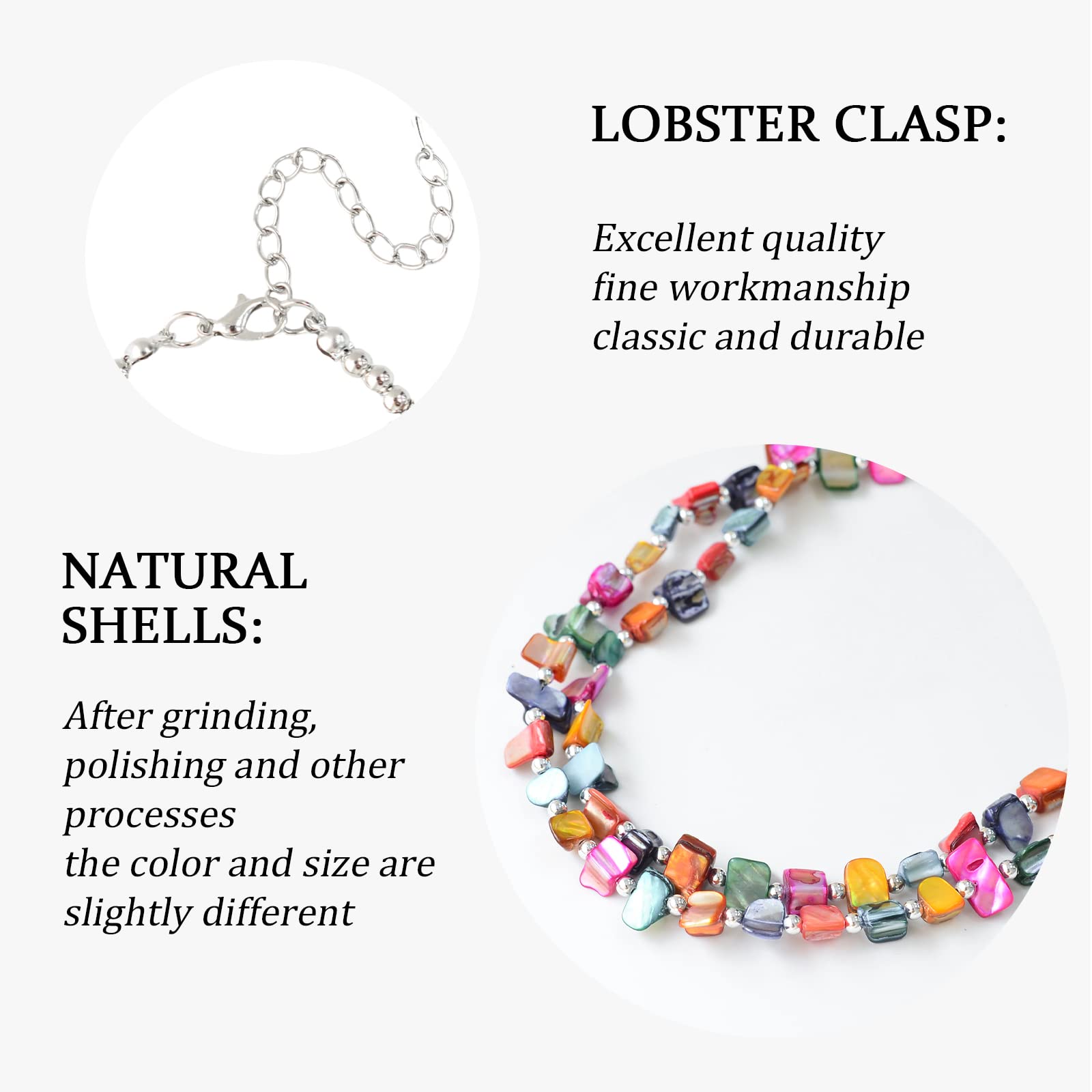 Boho Layered Shell Beaded Necklace - Handmade Colorful Beaded Choker Necklace for Women | Beach Vacation, Summer Festival & Boho Chic Outfit Jewelry