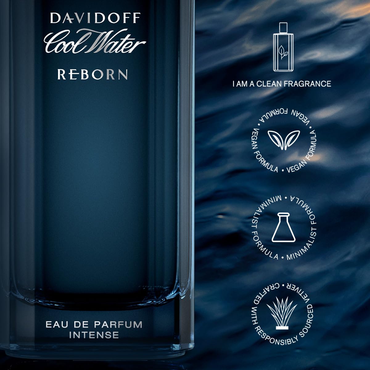 DAVIDOFF Cool Water Reborn Eau de Parfum Intense for Men - Woody Amber Vetiver Cologne - Long Lasting Fragrance with Galbanum Notes - Perfect for Date Night & Special Occasions