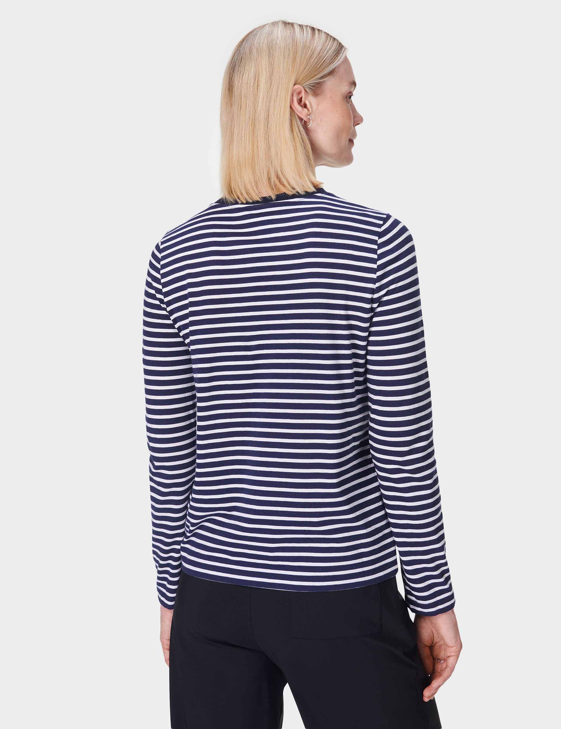 Premium Long Sleeve T-Shirt for Men & Women - Navy Blue with White Stripes - Comfortable Casual Wear for Everyday, Work & Outdoor Activities