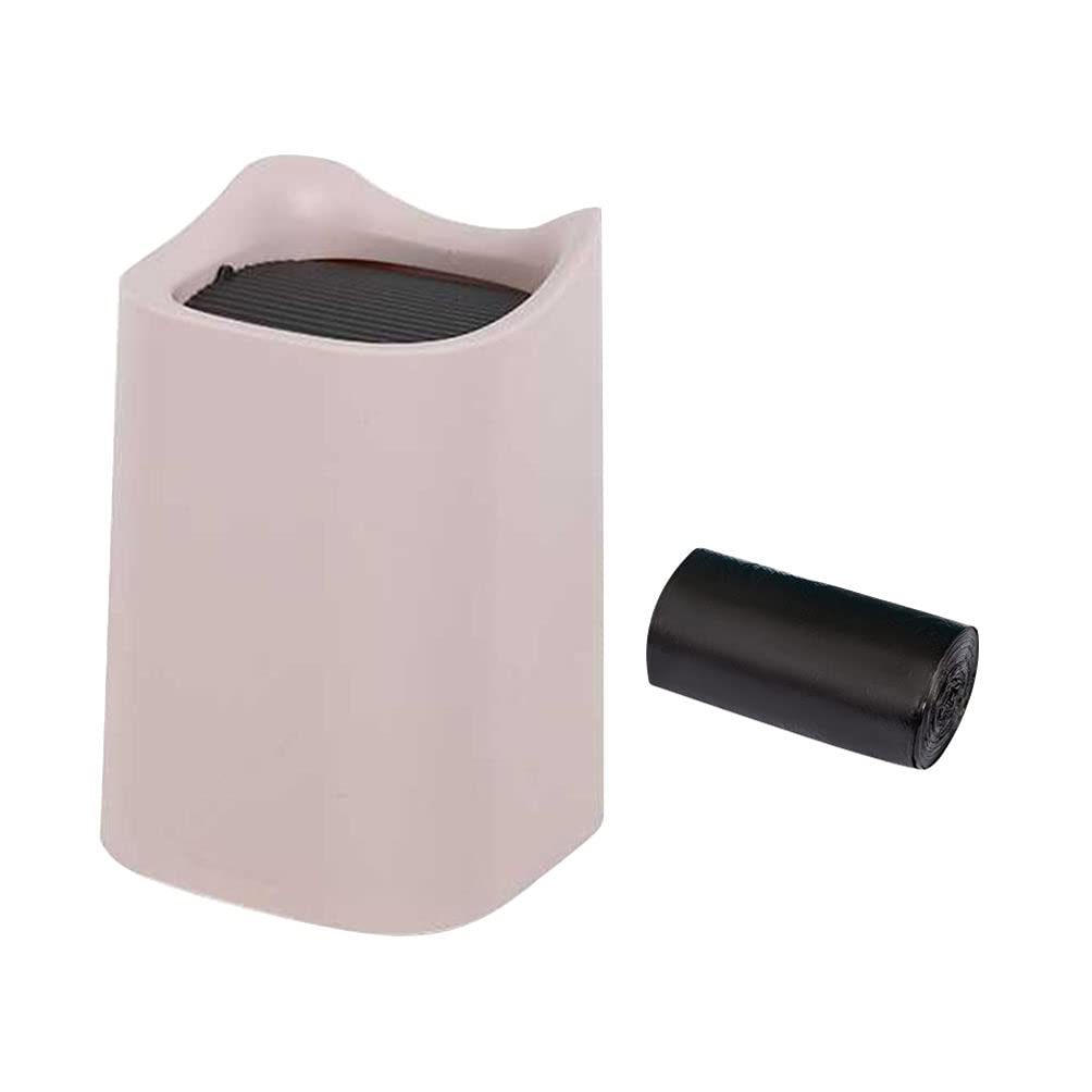 HEMOTON Pink Desktop Trash Can with Lid - Small Wastebasket for Office, Home, or Dorm Room - Includes Free Trash Bags - Perfect for Desk, Bathroom, or Bedroom Organization