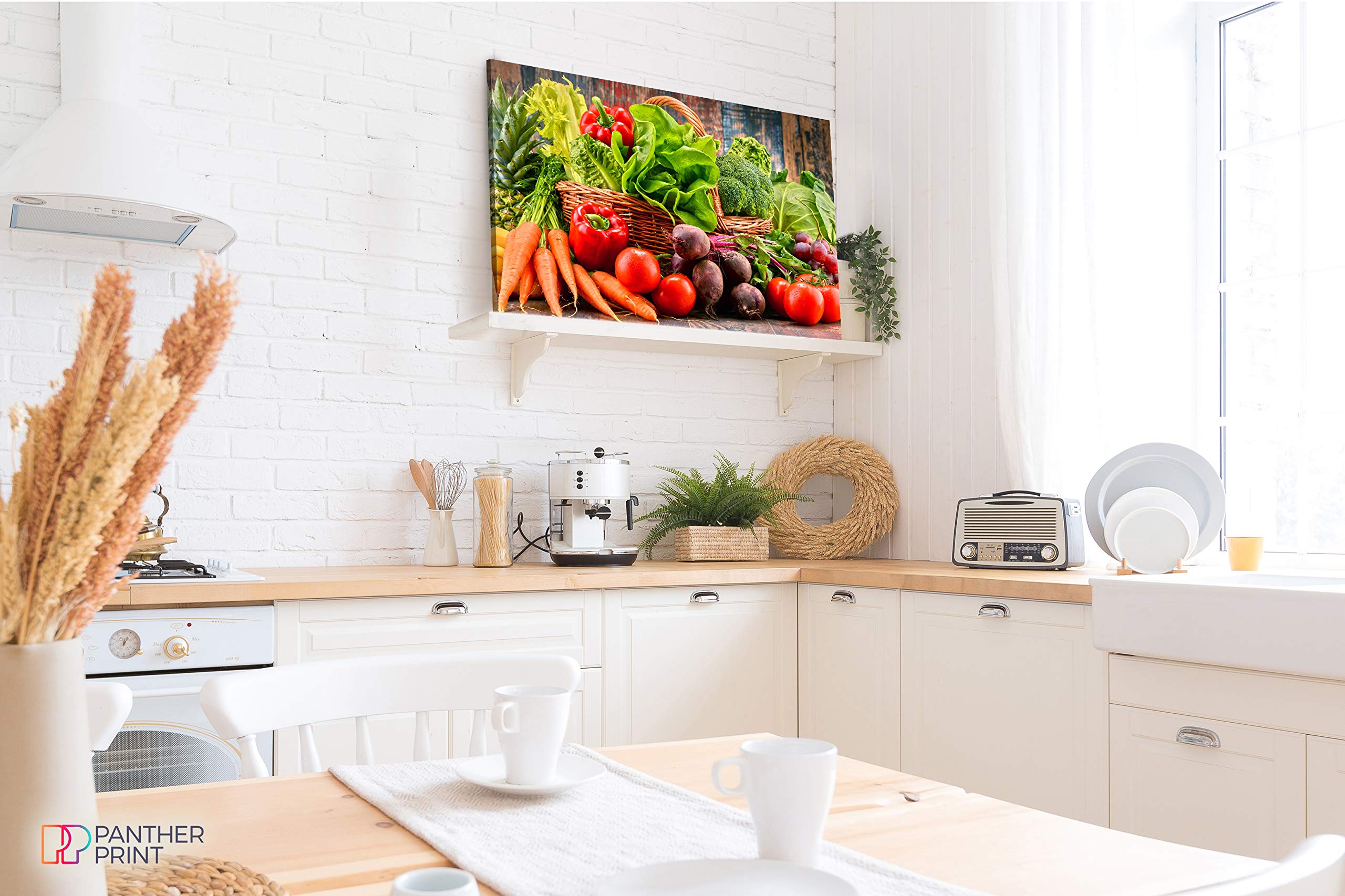 Panther Print Canvas Wall Art - Framed Picture for Dining Room & Kitchen Decor - Organic Vegetables Theme - 30x20 Inch (76x51 cm) - Perfect for Special Occasions & Home Interior Design