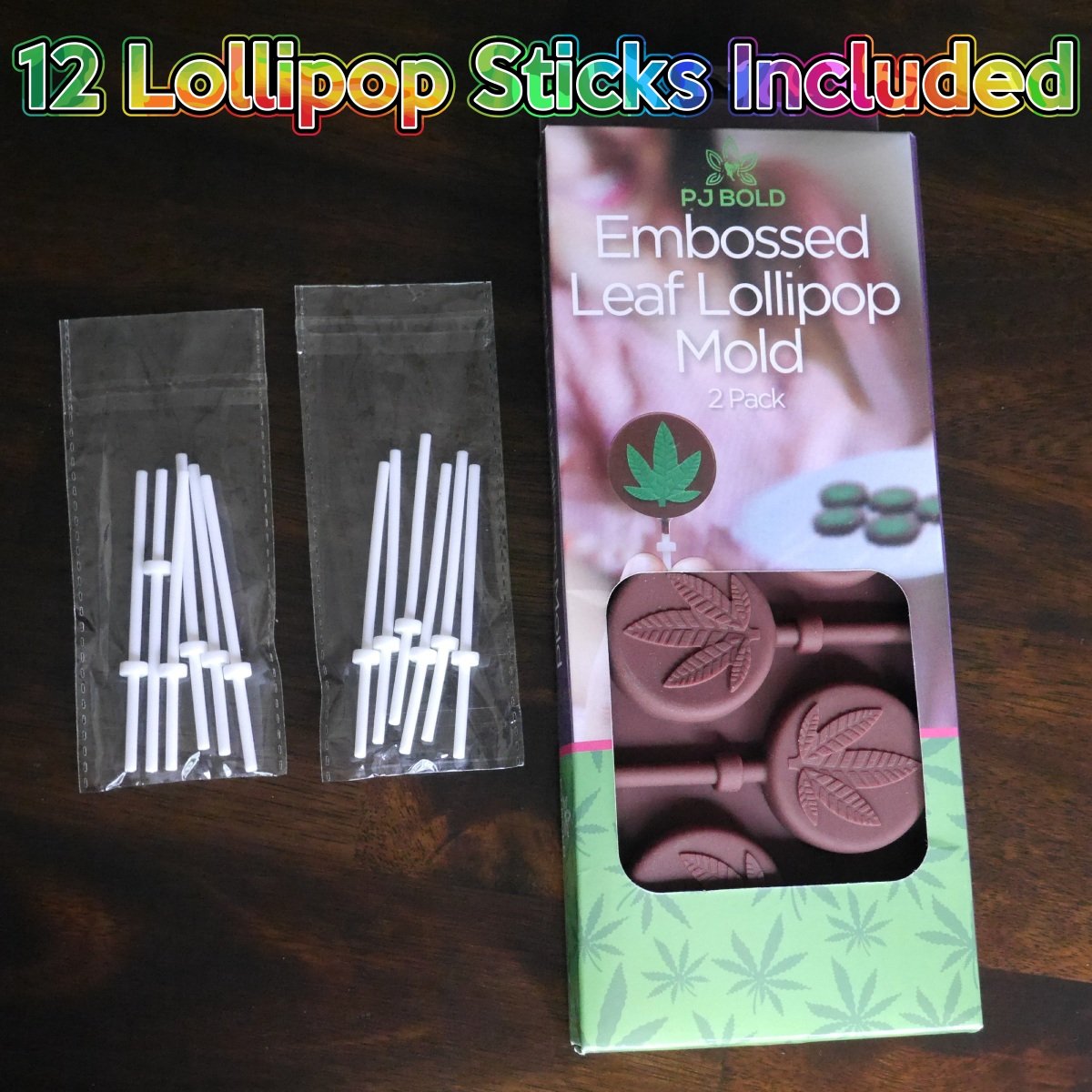 PJ BOLD Marijuana Leaf Lollipop Silicone Candy Mold Tray - 2 Pack Set for DIY Edibles, Cannabis Treats & Party Favors - Perfect for Halloween, 420 Celebrations & Baking Enthusiasts