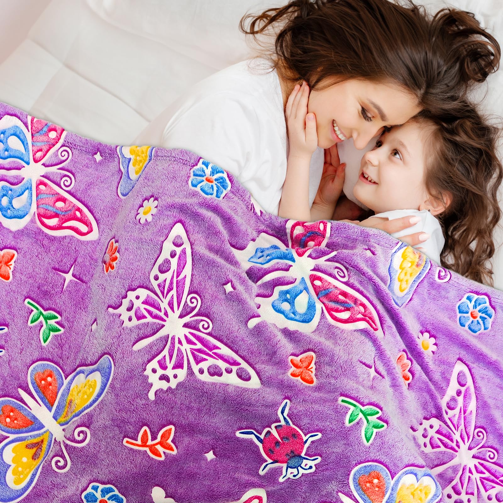 Glow in The Dark Butterfly Blanket - Soft & Cozy Throw for Girls, Women & Kids | Perfect Birthday Gift, Bedroom Decor & Camping Accessory