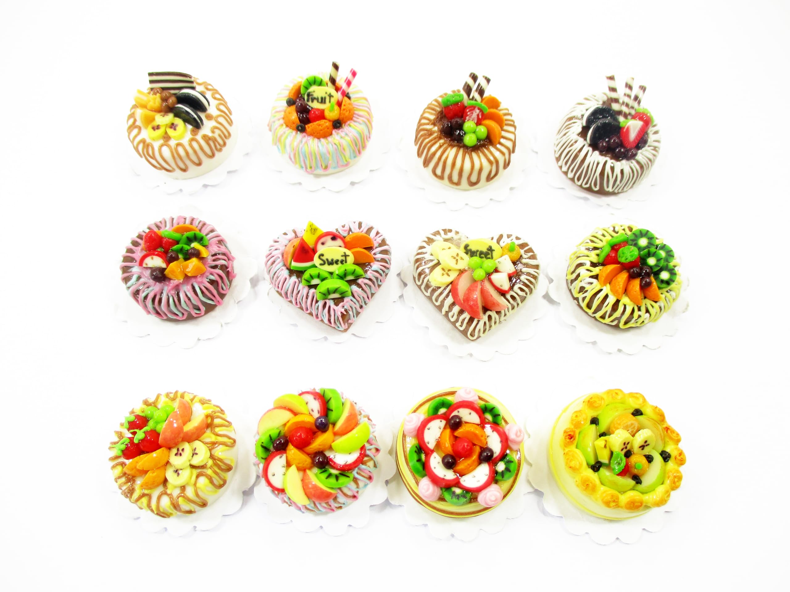 12-Piece Miniature Fruit Cake Set for Dollhouse - 2cm Tiny Bakery Food - Perfect for Doll Accessories, DIY Crafts & Miniature Scenes