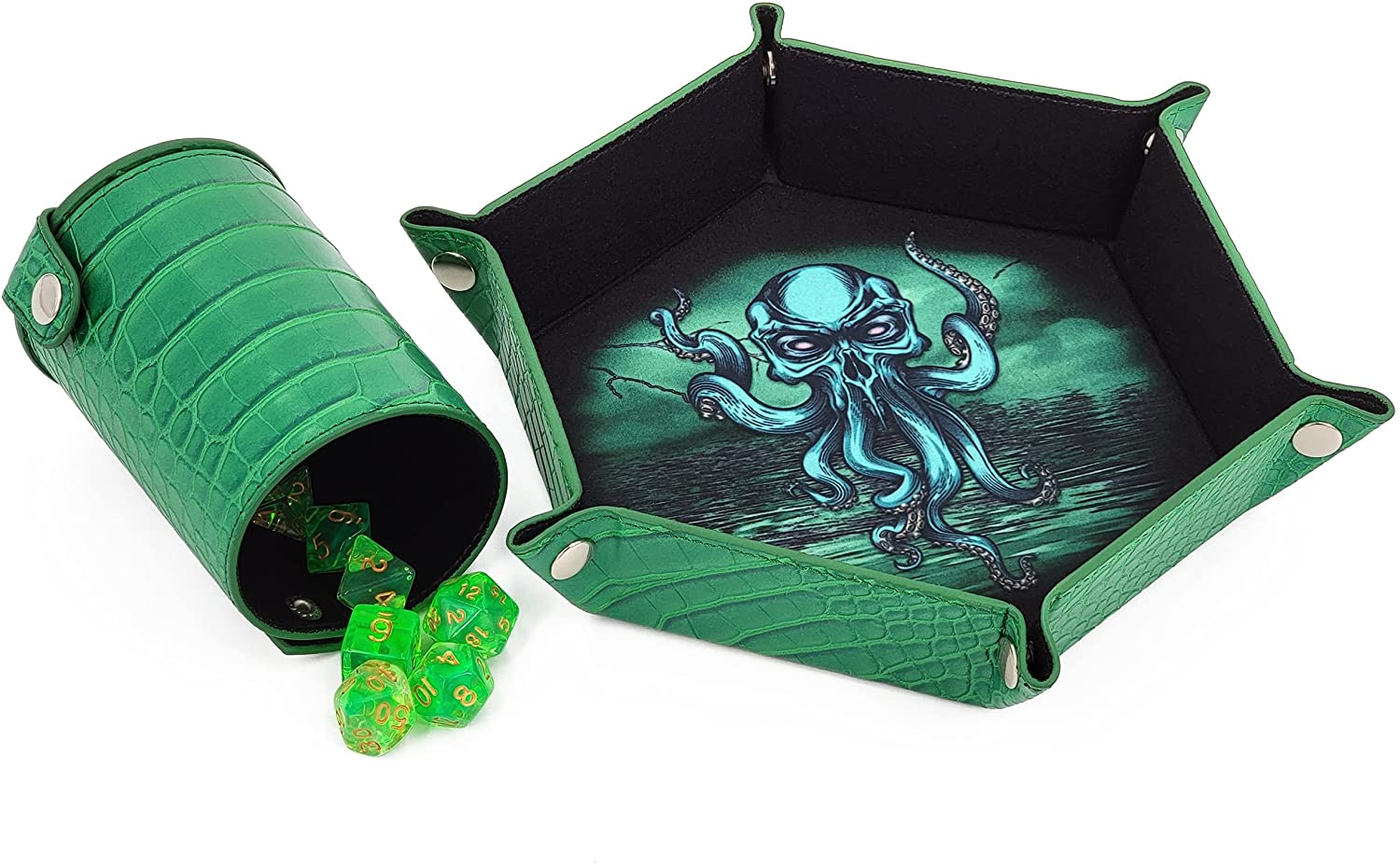 CASEMATIX Folding Dice Rolling Tray & Professional Dice Cup Shaker Set - Portable DND Dice Tray with PU Leather & Felt Cup - Perfect for Dungeons & Dragons, Board Games, and Tabletop RPGs