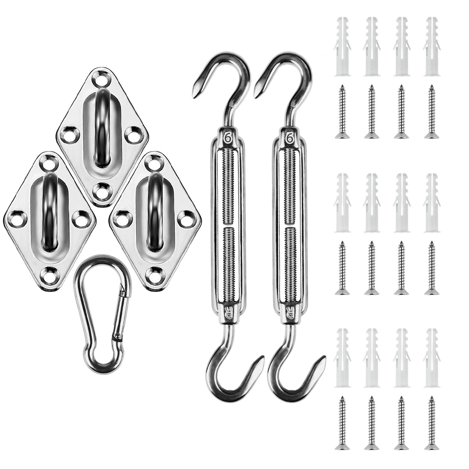 Amagenix 304 Stainless Steel Triangle Shade Sail Hardware Kit - 6 Inch, 30Pcs for Patio, Garden & Outdoor Sun Shade Installation | Perfect for Backyard, Poolside & Deck Protection