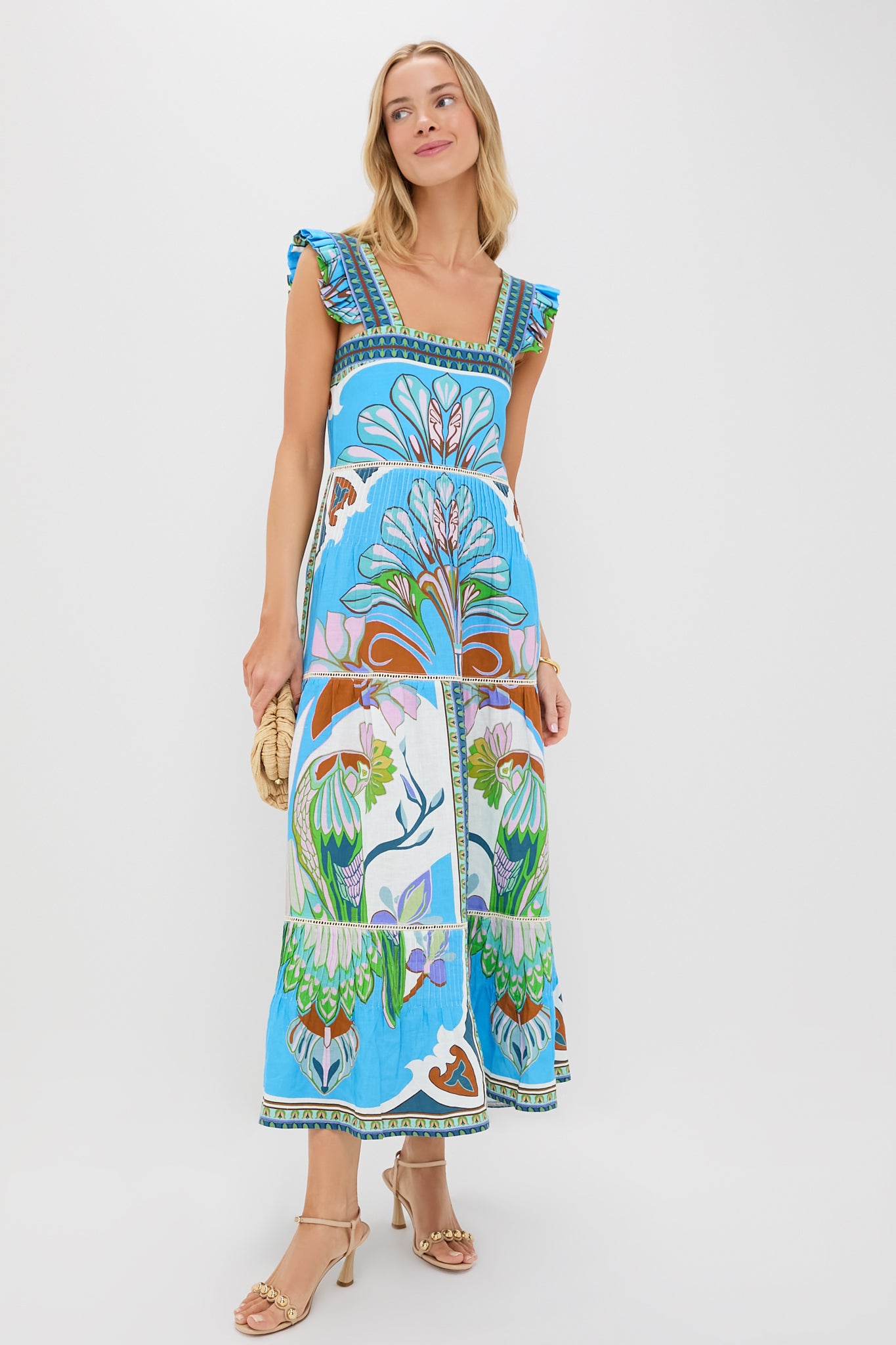 Blue Multicolor Sybill Dress - Elegant Flowy Midi Dress for Women | Perfect for Weddings, Parties & Special Occasions