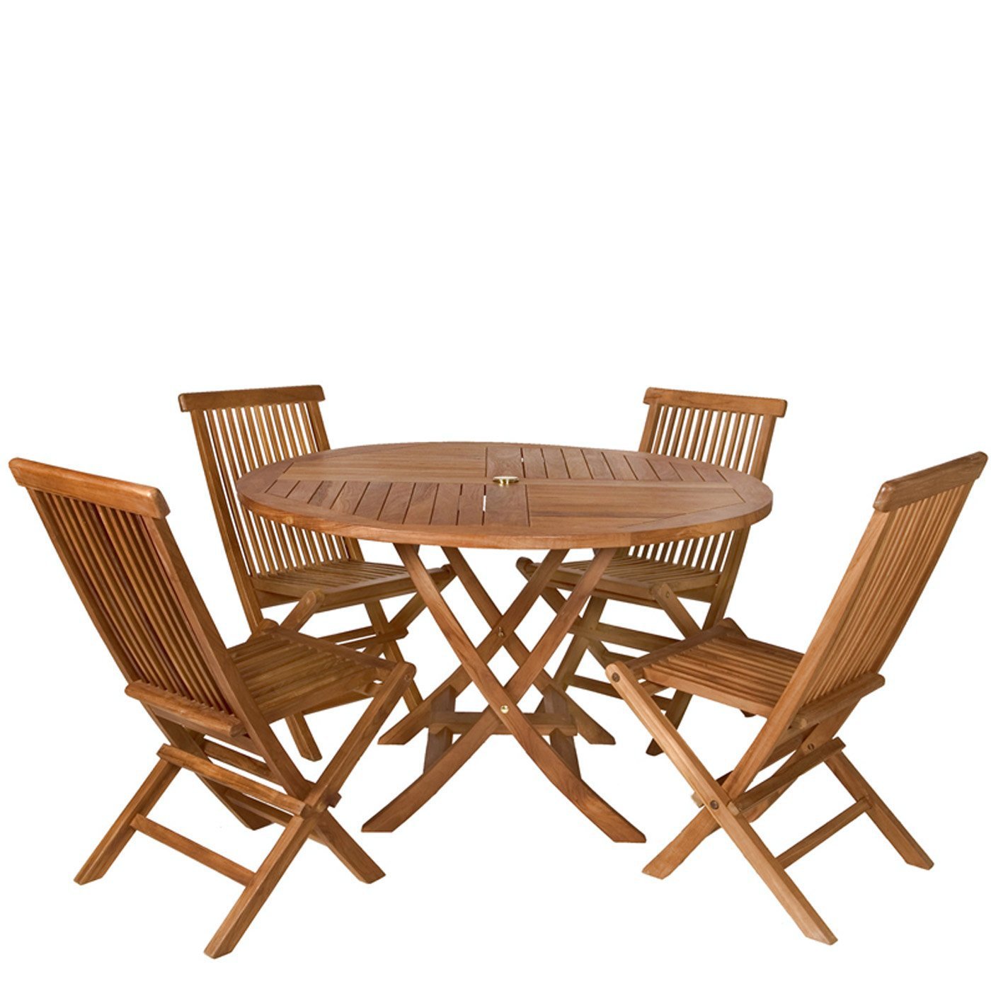 Premium 5-Piece 4ft Round Teak Folding Table & Chair Set with Cedar Accents - Perfect for Outdoor Patio, Garden, and Poolside Dining