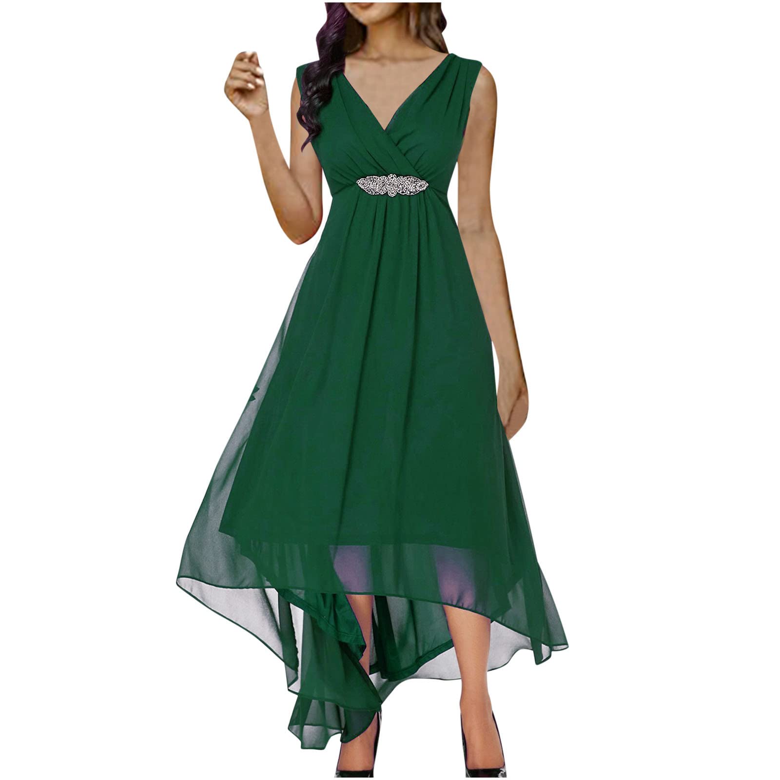 OPHPY Women's Plus Size Summer Wedding Guest Dress - Sleeveless Chiffon Flowy Hi-Lo V-Neck Formal Party Dress for Bridesmaid, Evening Gala & Special Occasions