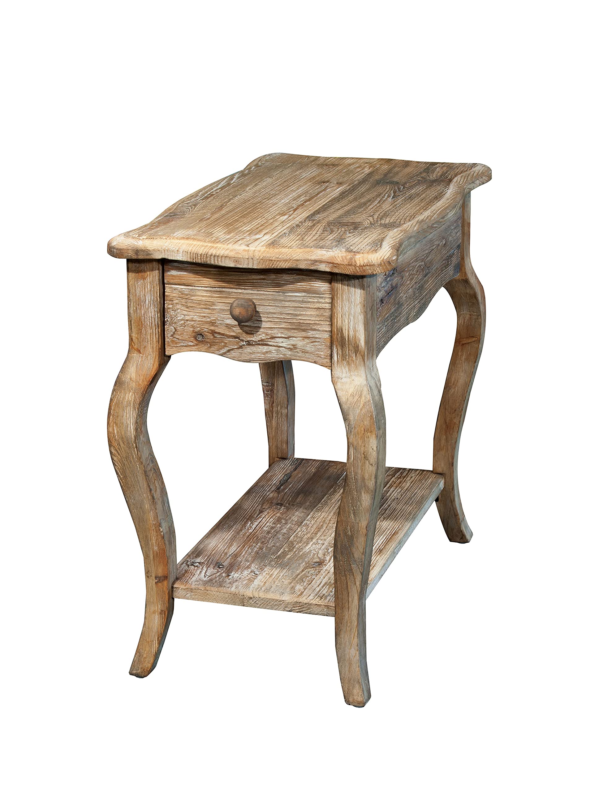 Alaterre Rustic Side Table with Drawer & Shelf - Curved Legs, Scalloped Edges - 15
