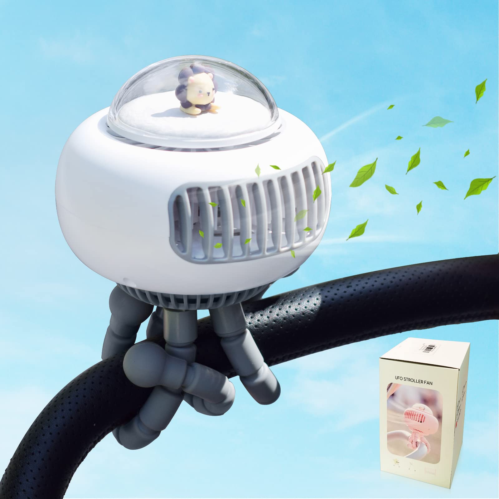 Bladeless UFO Stroller Fan - 4 Speed USB Rechargeable 3600mAh Safe Baby Fan with Flexible Tripod | Clip on Fan for Stroller, Crib & Car Seat | Mini Cooling Personal Handheld Octopus Fan (White) - Perfect for Outdoor Walks, Nursery Cooling & Travel Comfort