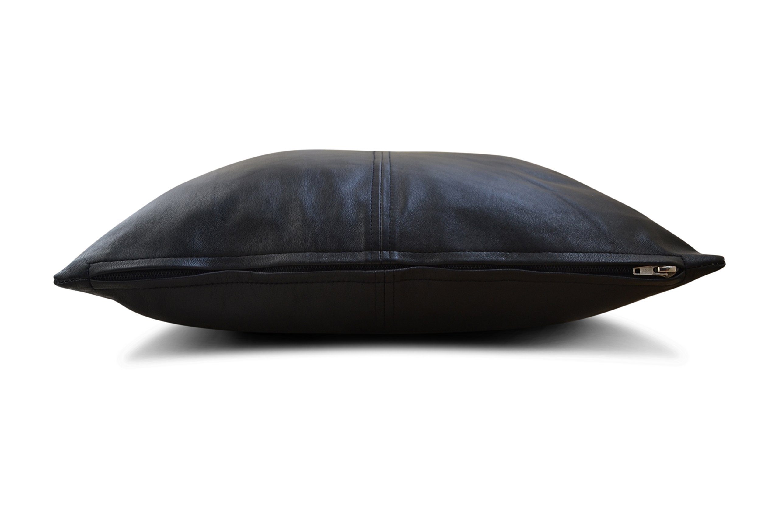 Genuine Leather Pillow Cover 18x18 Inches - Soft & Thick Lumbar Throw Cushion Case for Sofa, Couch, Bed - Farmhouse Decorative Modern Home Decor (Black) - Perfect for Living Room, Bedroom & Office