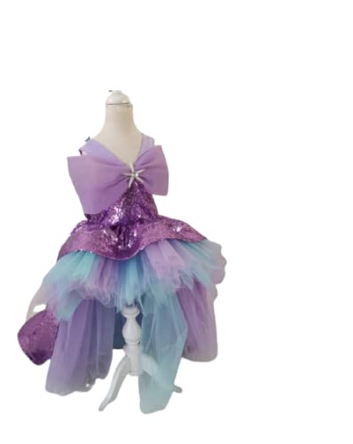 Mermaid Sequin Dress for Baby Girls - Ariel Themed High Low Toddler Dress | Elegant Sleeveless Floral Tutu Gown for Birthday, Holiday, Wedding & Special Occasions | Perfect for Parties, Photo Shoots & Dress Up Play