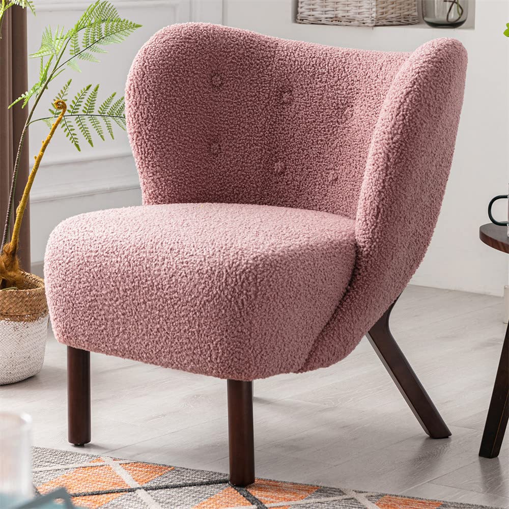 Modern Upholstered Tufted Wingback Accent Chair with Solid Wood Legs - Armless Mid Back Lounge Chair for Living Room, Bedroom & Office - Blush Pink Comfortable Leisure Club Chair - Perfect for Reading Nook, Guest Seating & Small Space Decor
