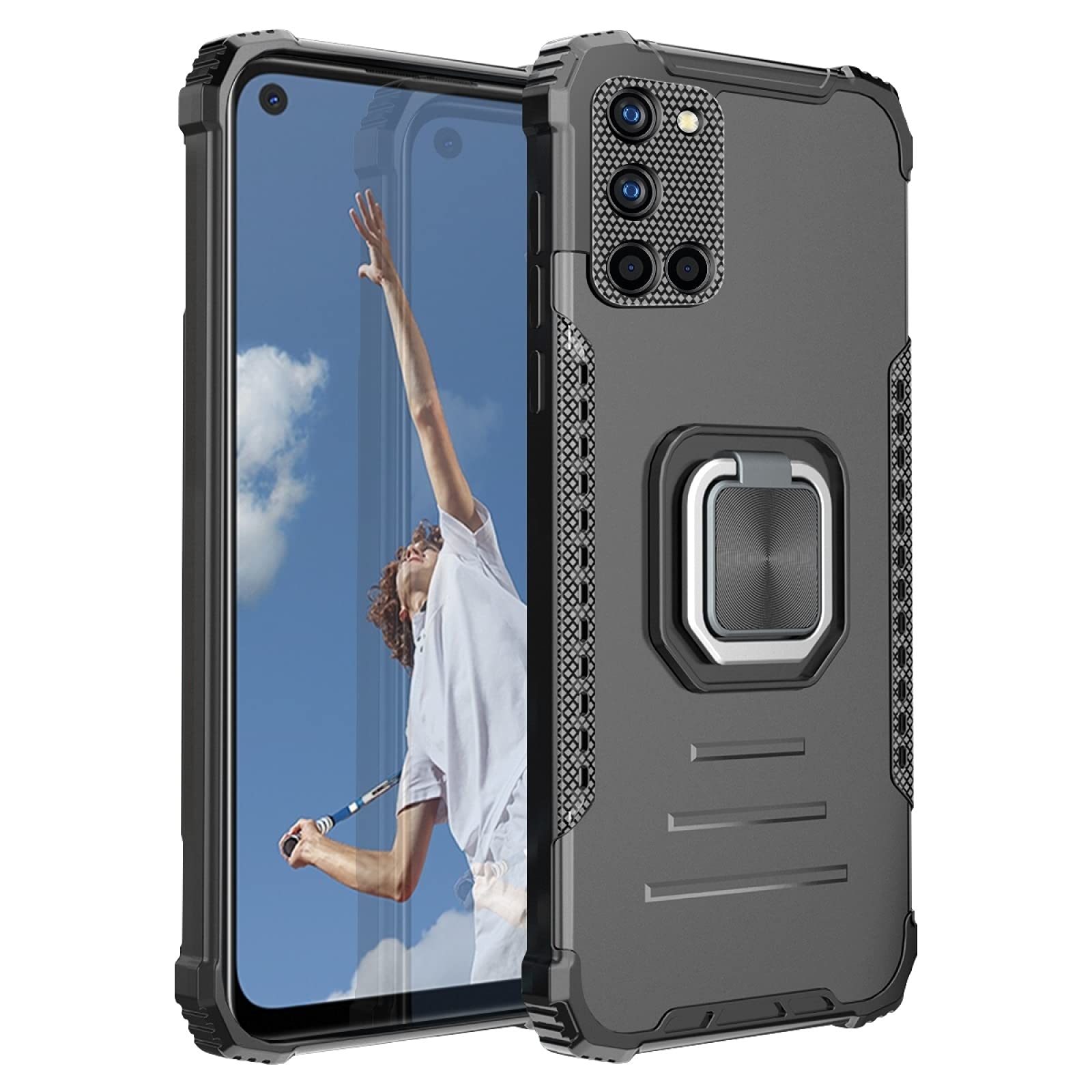 XIAOMIN Fierce Warrior Series Armor Shockproof Case for Oppo A52/A92/A72 - Aluminum Alloy + TPU Protective Cover with Ring Holder (Black) | Durable Phone Case for Daily Use, Outdoor Activities & Travel Protection