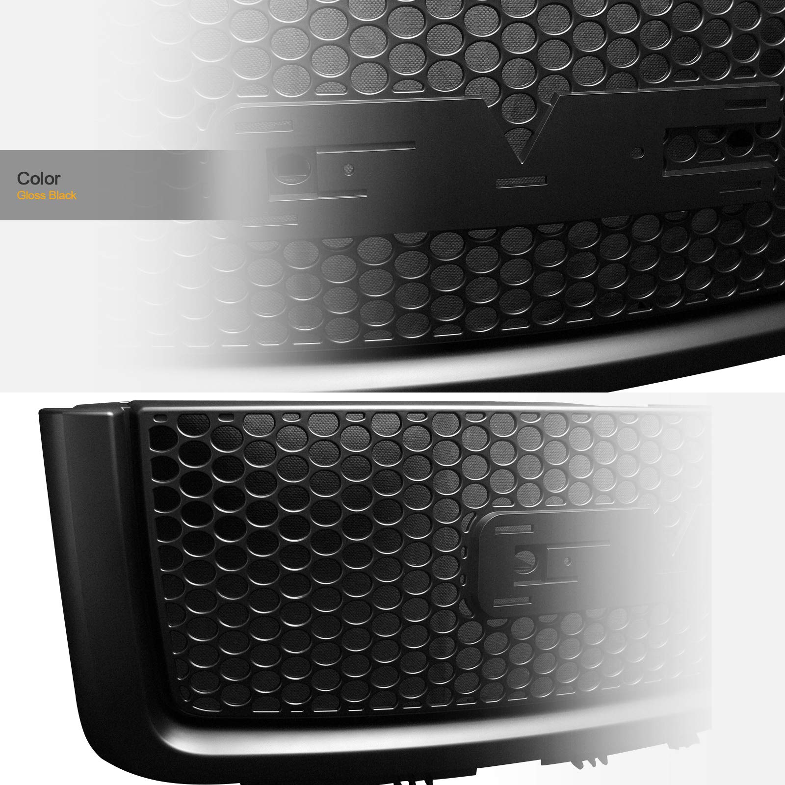 2007-2013 GMC Sierra 1500/Denali & 2009-2013 Hybrid Replacement Front Grille - Glossy Black Mesh Design | Perfect for Off-Roading, Car Upgrades & Truck Customization