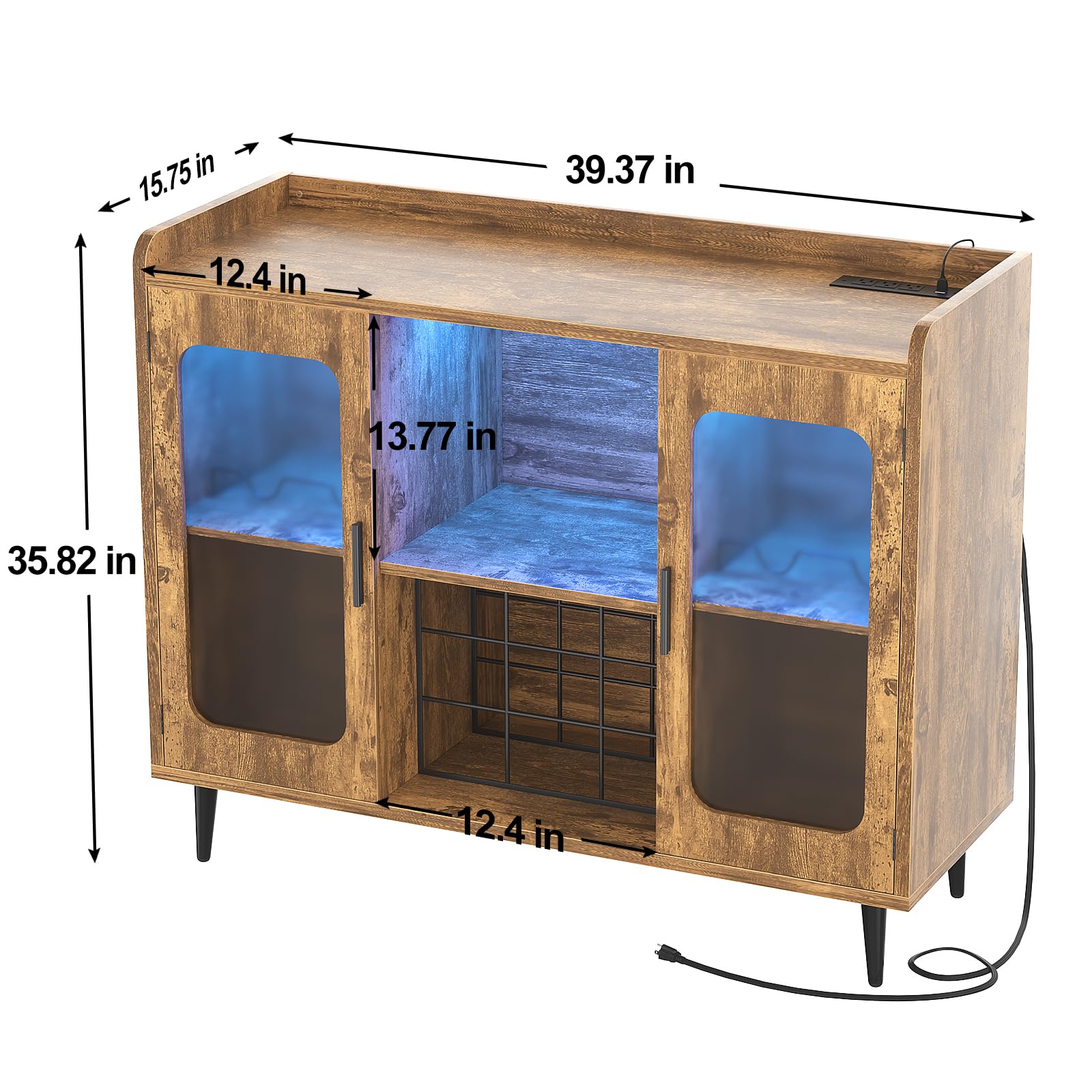 Rustic Brown Wine Bar Cabinet with Power Outlet & LED Lighting - Home Bar Cabinet with Glass Holder & Storage Shelf, Coffee Bar Sideboard for Kitchen, Dining Room - Perfect for Entertaining, Home Decor & Small Space Storage