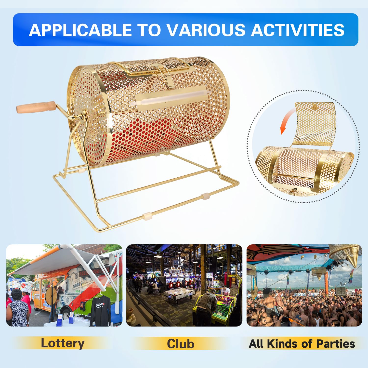 GSE Professional Brass Raffle Drum Spinning Cage - Holds 10,000 Tickets or 300 Ping Pong Balls (Small/Medium/Large/X-Large) - Perfect for Lottery Draws, Casino Nights, School Fundraisers & Charity Events