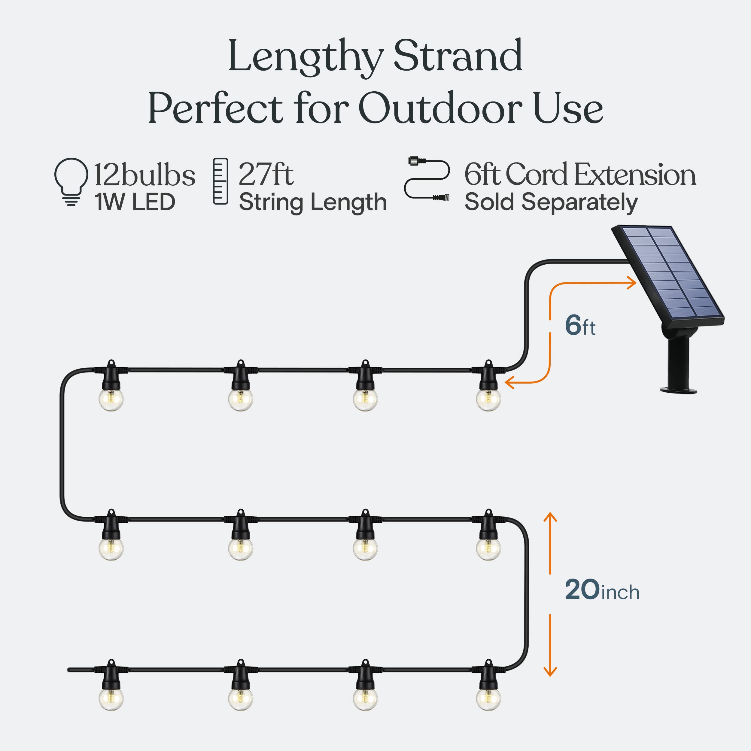 Brightech Ambience Pro Solar Powered Outdoor String Lights - 27 Ft Commercial Grade Waterproof LED Patio Lights with 12 Shatterproof Edison Bulbs, Warm White 1W - Perfect for Backyard, Garden, Wedding & Outdoor Decor
