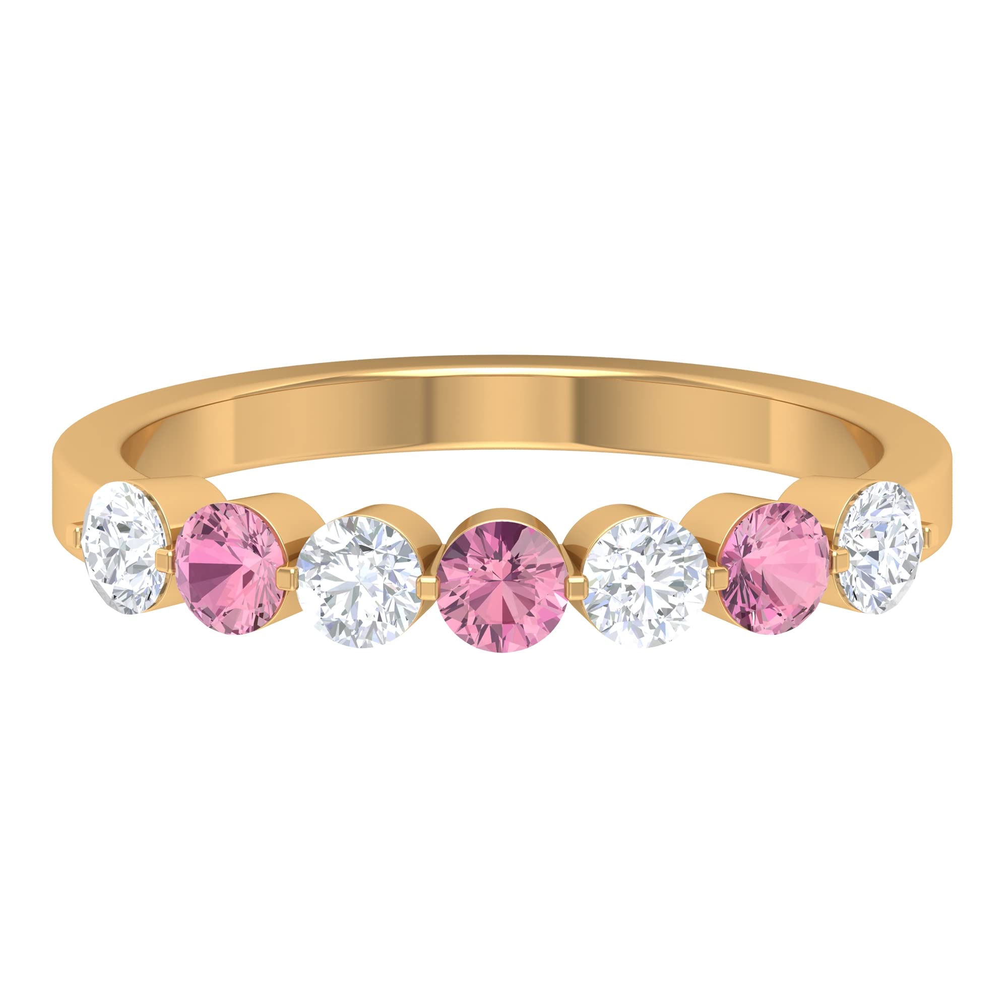 3/4 CT Pink Tourmaline & Moissanite Ring - 14K Solid Gold Floating Semi Eternity Band for Women | Elegant Jewelry Gift for Anniversary, Engagement, Valentine's Day