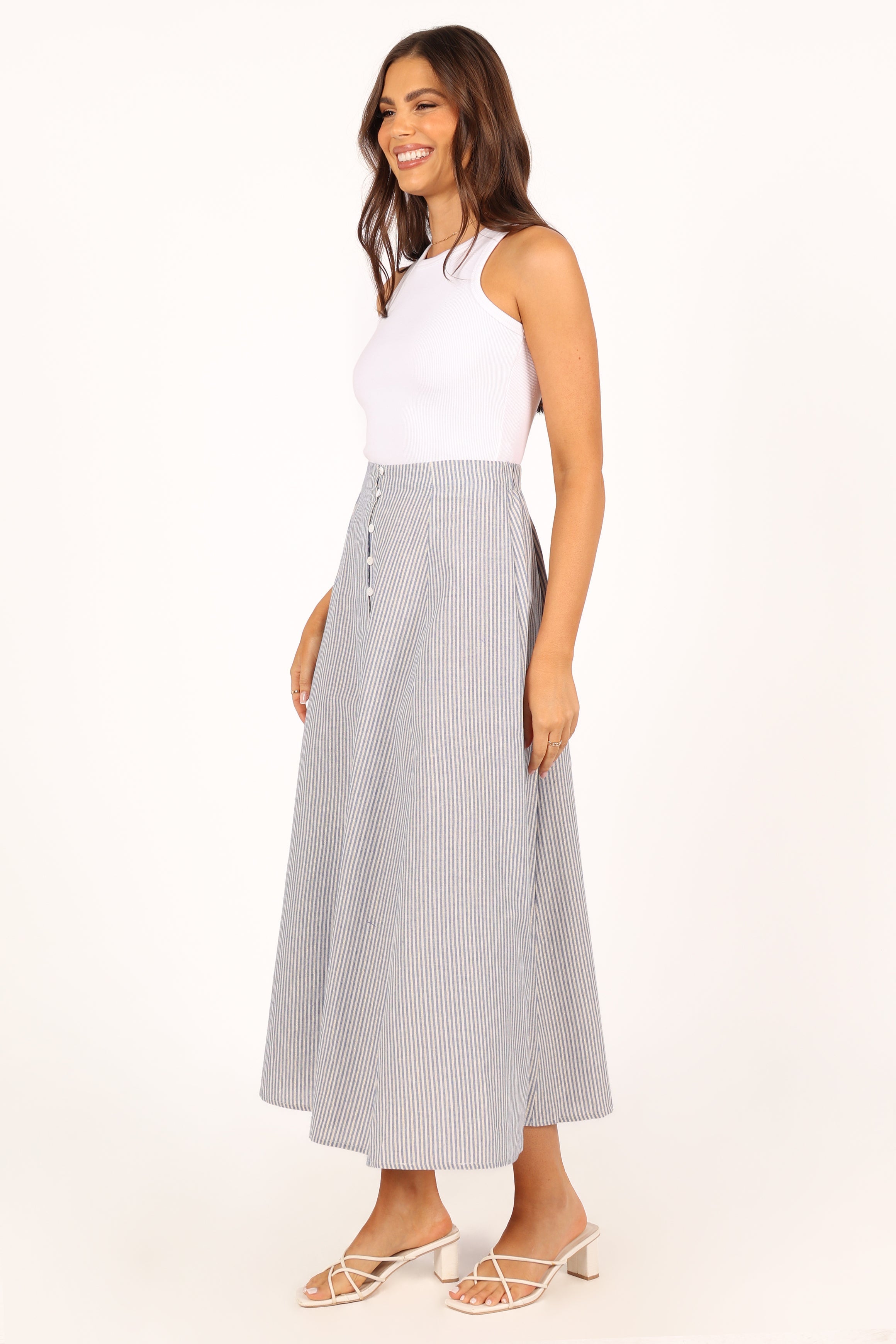 Kenny Midi Skirt for Women - Blue Striped Flowy Summer Skirt | Casual & Office Wear | Perfect for Beach, Vacation & Everyday Outfits