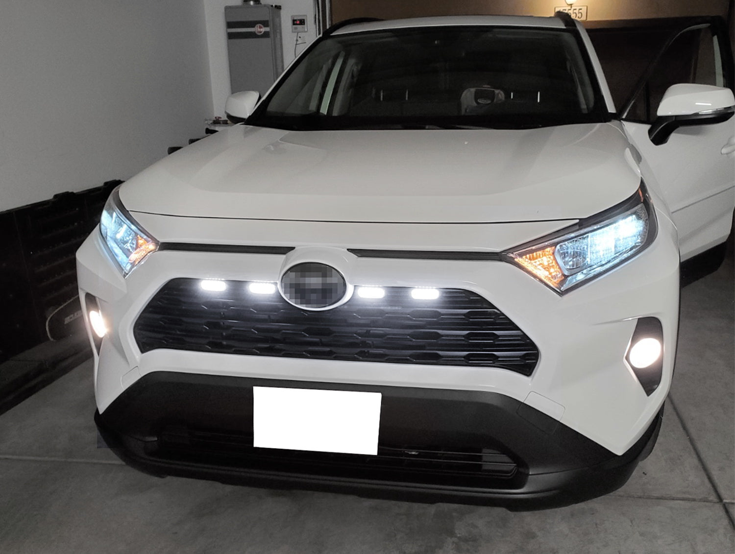 4-Piece Smoked TRD Style Front Grille with White LED Lighting Kit for 2019-2023 Toyota RAV4 - Upgrade Your Off-Road Look & Nighttime Visibility for Adventure Driving