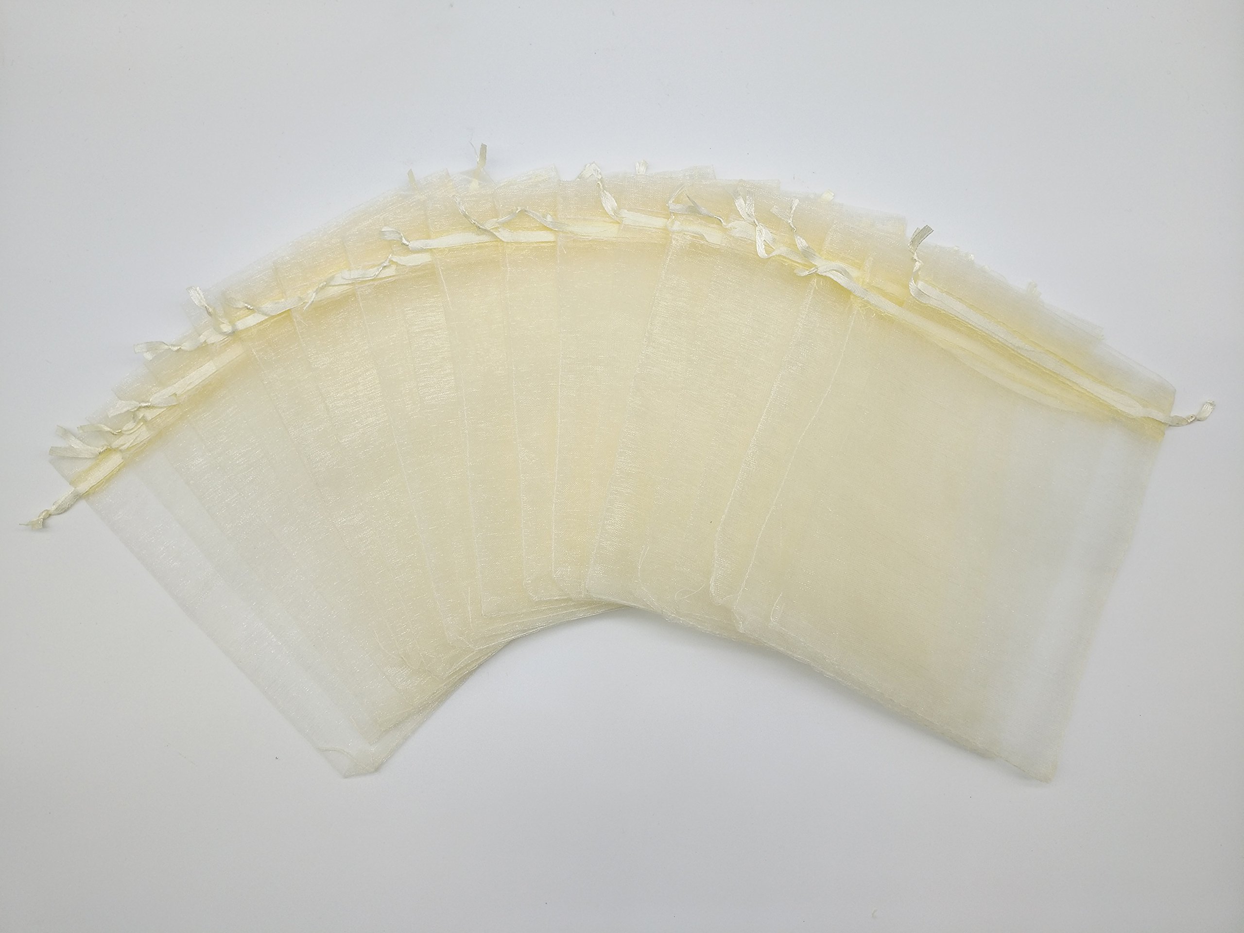 Ankirol 100pcs 5x7'' Sheer Organza Favor Bags for Wedding, Party Favors, Gift Bags, Samples & Display - Drawstring Pouches in Champagne - Perfect for Bridal Showers, Baby Showers & Special Events