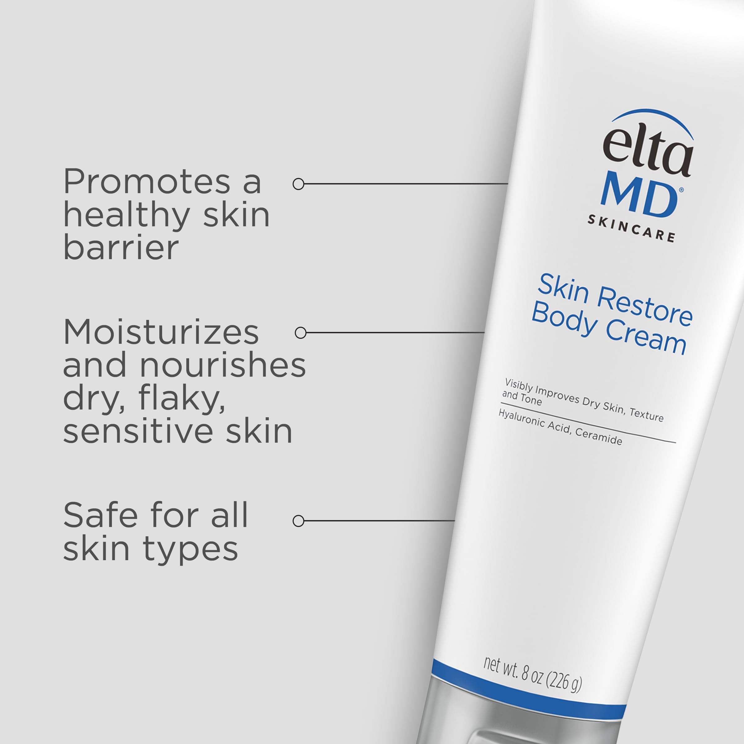 EltaMD Skin Restore Body Cream - Fragrance-Free Moisturizing Lotion with Hyaluronic Acid & Niacinamide for Dry Skin - 8 oz Hydrating Body Cream for Women & Men - Perfect for Daily Use & Post-Shower Hydration