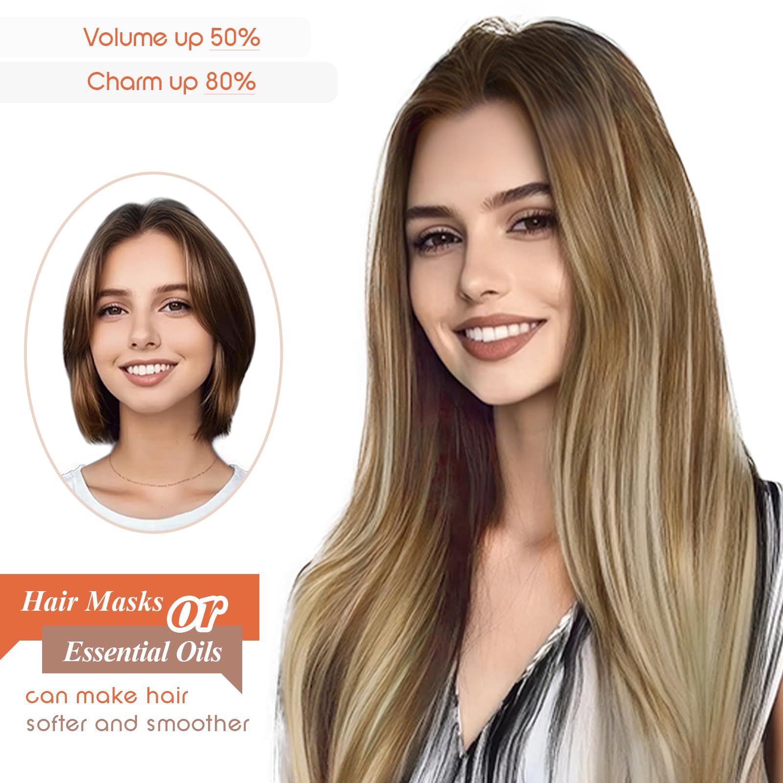 Sunny Hair Extensions 18inch Human Hair Clip-in Extensions - Medium Brown to Platinum Blonde Ombre, 80g Remy Hair for Full Head Coverage | Perfect for Parties, Weddings & Daily Styling