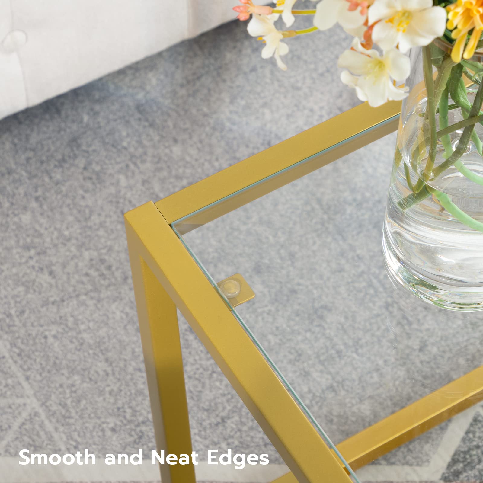 HOOBRO Modern Gold Glass Coffee Table for Living Room, 39.4 x 19.7 x 17.7 Inches, 1-Tier Center Table with Easy Assembly - Perfect for Apartments, Offices & Lounge Areas (Model GD04KF01)