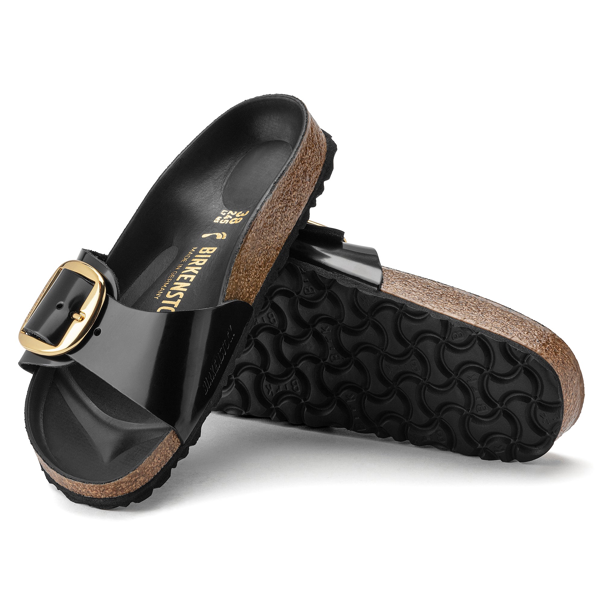 Birkenstock Madrid Big Buckle Sandals - Genuine Leather Patent High Shine Black - Comfortable Slide Sandals for Women | Perfect for Summer, Beach, and Casual Outings