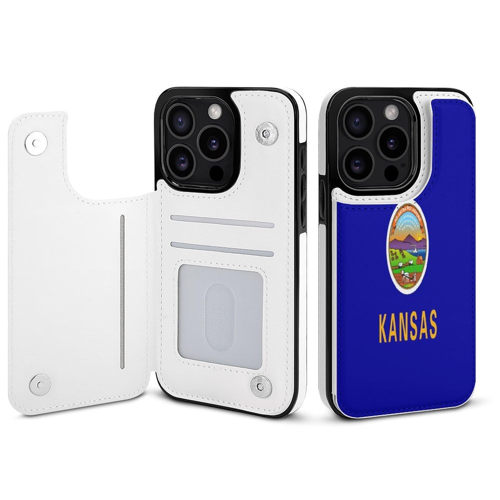 Kansas State Flag Printed Flip Phone Case for iPhone 15 Plus/Pro/Pro Max - 6.1/6.7 Inch Protective Cover | Perfect for Travel, School & Everyday Use