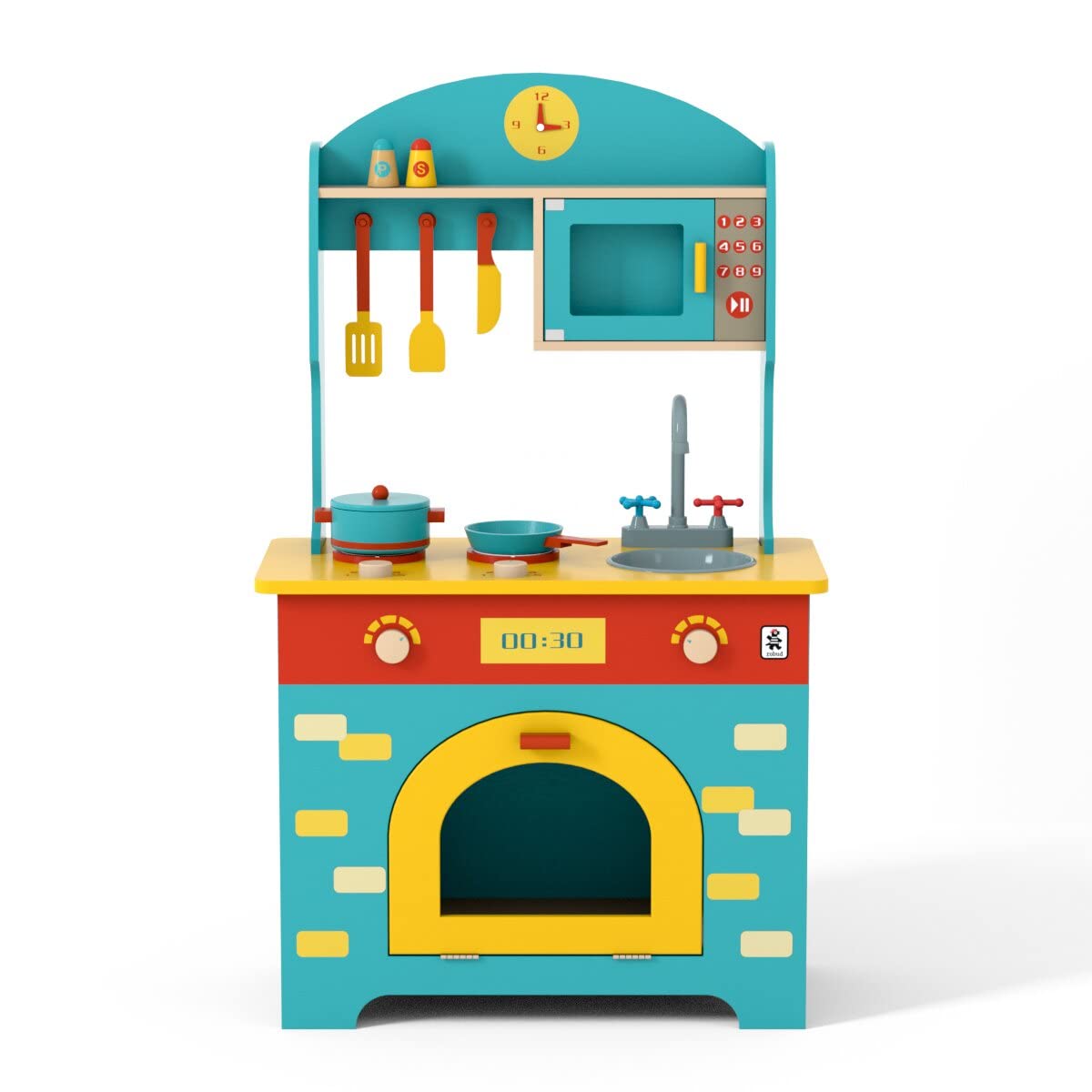 LOTTARE Wooden Play Kitchen Set for Kids - Pretend Cooking Toy with Accessories, Blue Toddler Kitchen Playset for Boys & Girls - Perfect Gift for Christmas, Birthday, Role Play & Pretend Play Fun