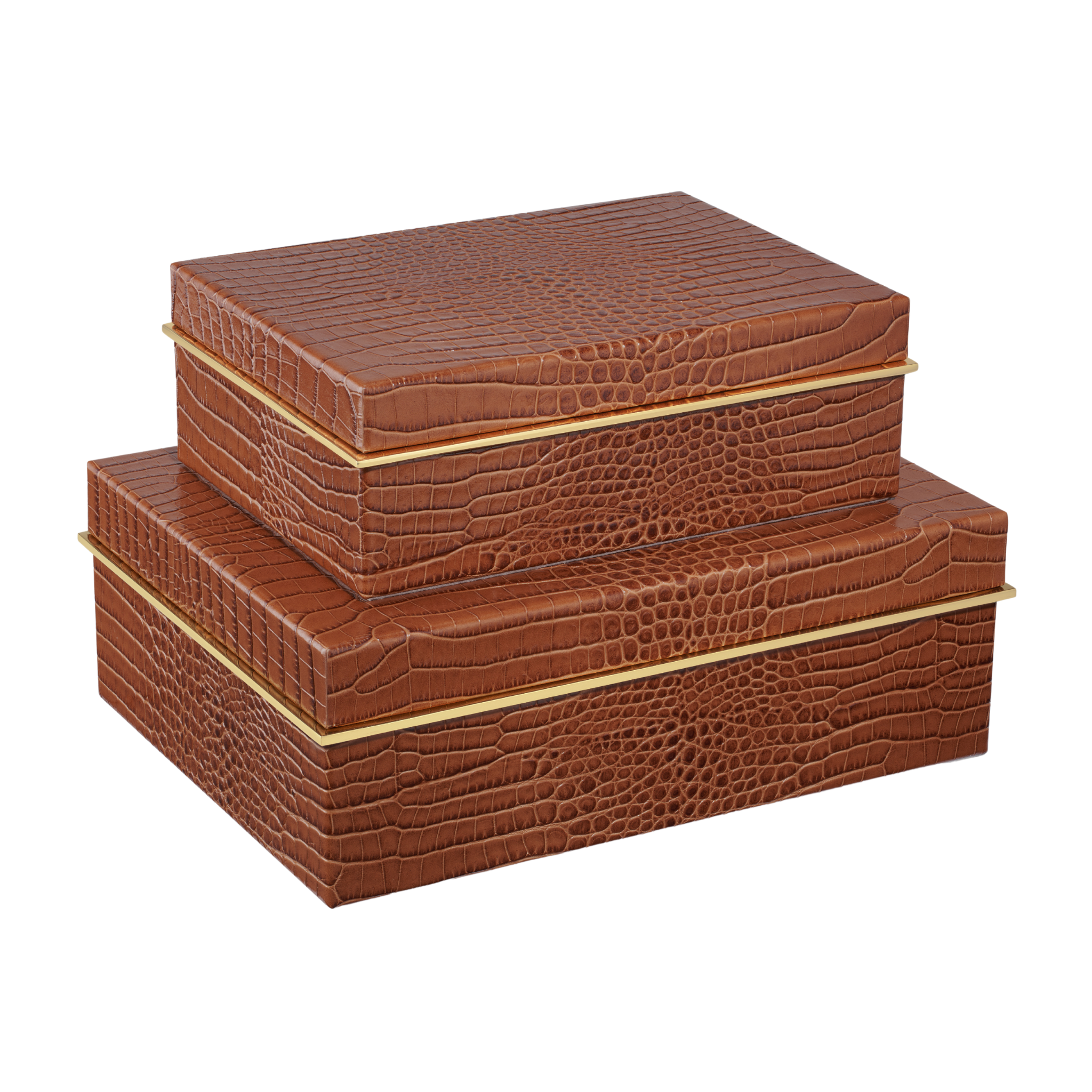 Vintage Crocodile Leather Storage Box - Handcrafted Chestnut Brown Jewelry Organizer for Home Decor & Gift Giving