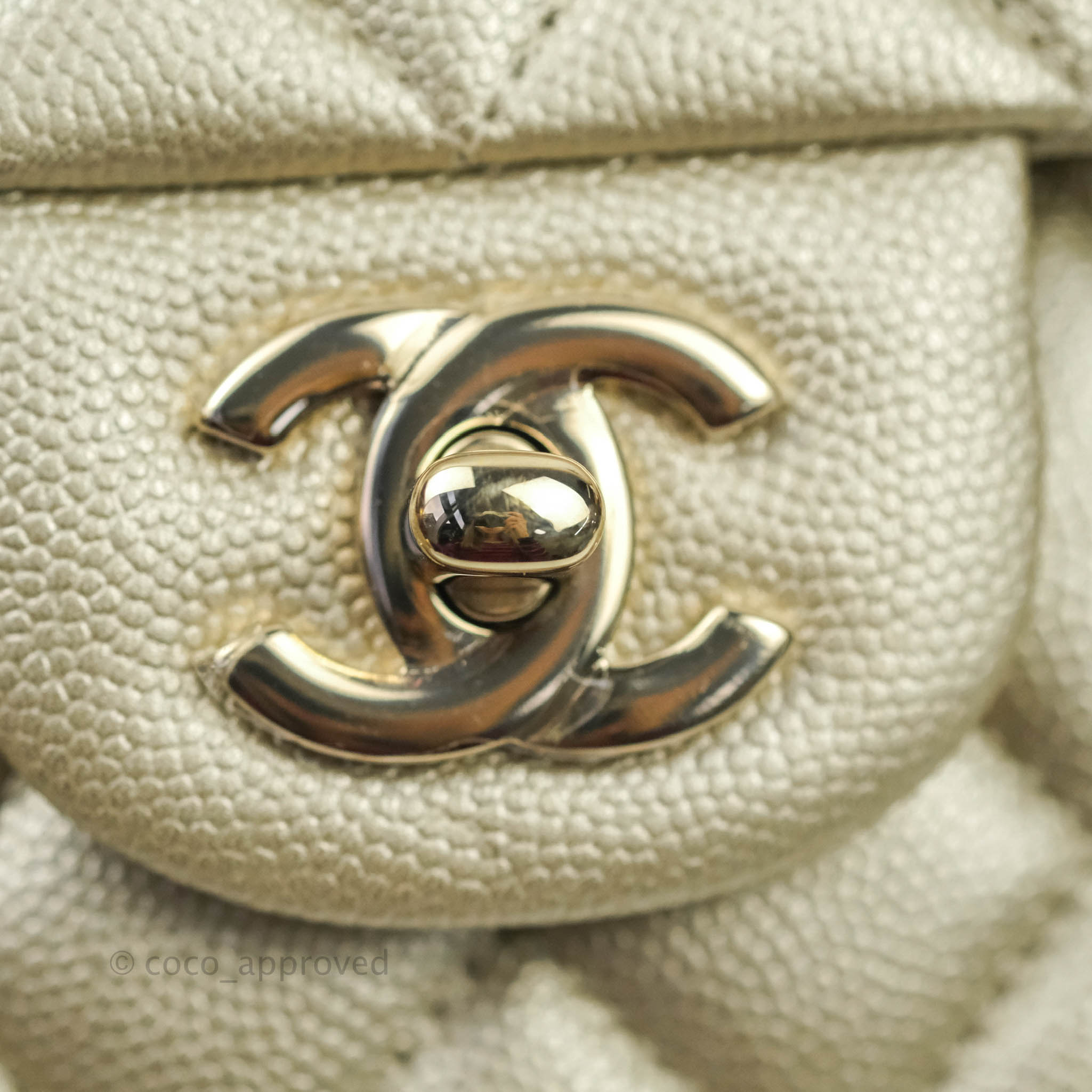 Chanel Classic Medium Double Flap Bag in Light Gold Caviar Leather with Gold Hardware | Luxury Designer Handbag for Women | Perfect for Work, Evening Events & Special Occasions