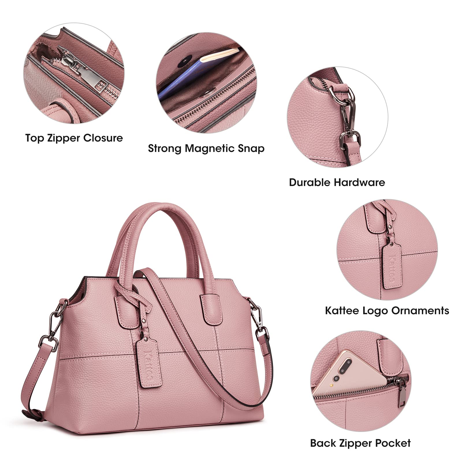 Kattee Genuine Leather Handbags for Women - Soft Hobo Satchel Shoulder & Crossbody Purse | Elegant Ladies Bags for Work, Travel & Everyday Use