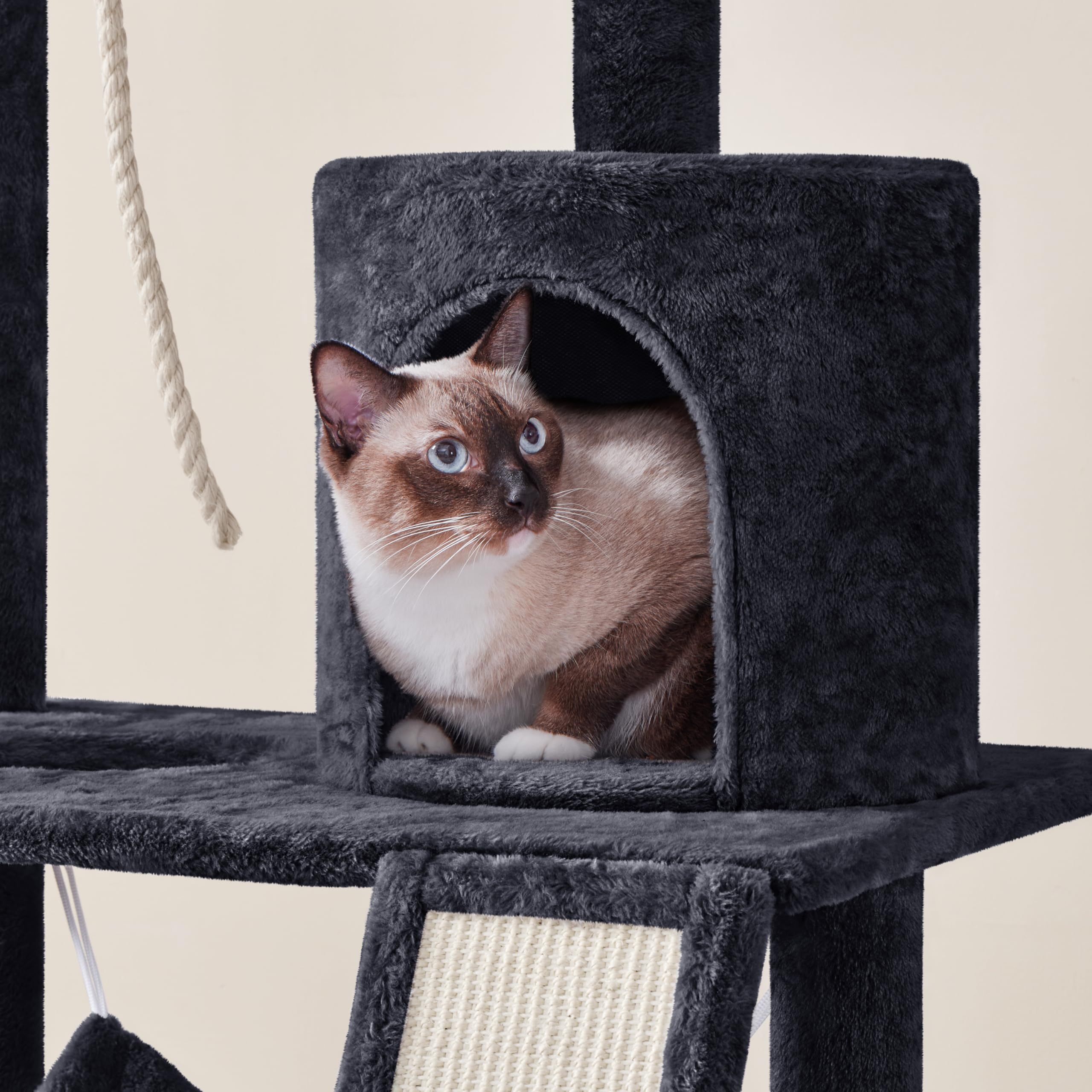 Topeakmart 63.5 Inch Cat Tree Tower for Indoor Cats - Multi-Level Cat Condo with Scratching Posts, Perches & Playhouse - Perfect Kitten Activity Center for Small Spaces & Apartments