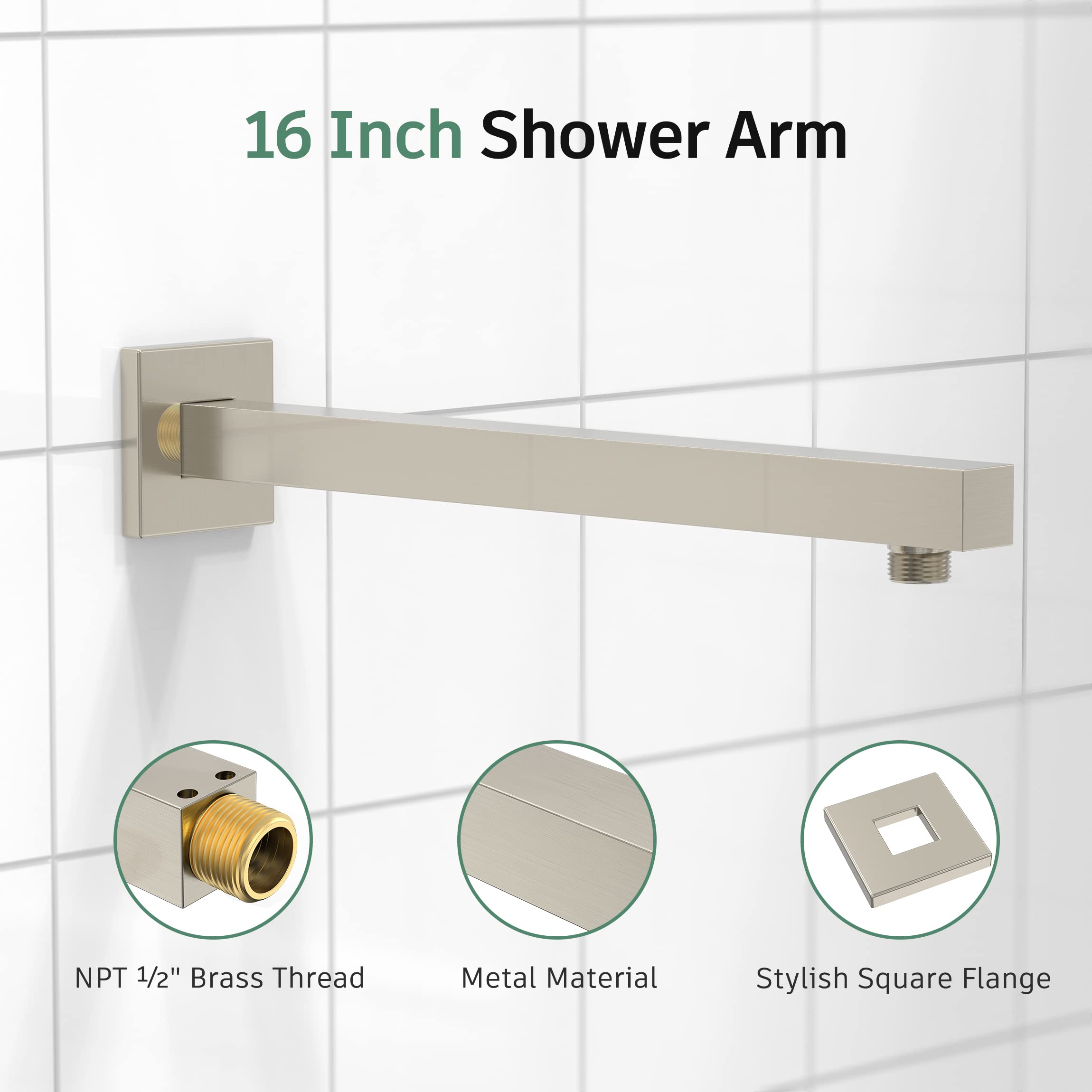 SunCleanse 8 Inch Square Shower Faucet Set with Valve - Brushed Nickel Single Handle Shower Trim Kit with Extra Long Shower Arm - Perfect for Modern Bathroom Renovations & Spa-Like Shower Experience