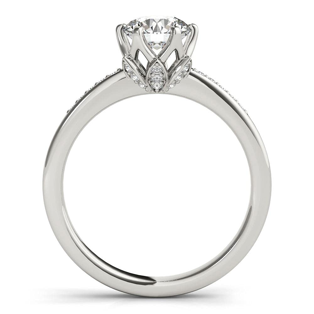 1.2 CT Round Cut Lotus Flower Moissanite Engagement Ring for Women - 10K/14K/18K White Gold, Free Engraving - Perfect for Proposals, Anniversaries & Special Occasions