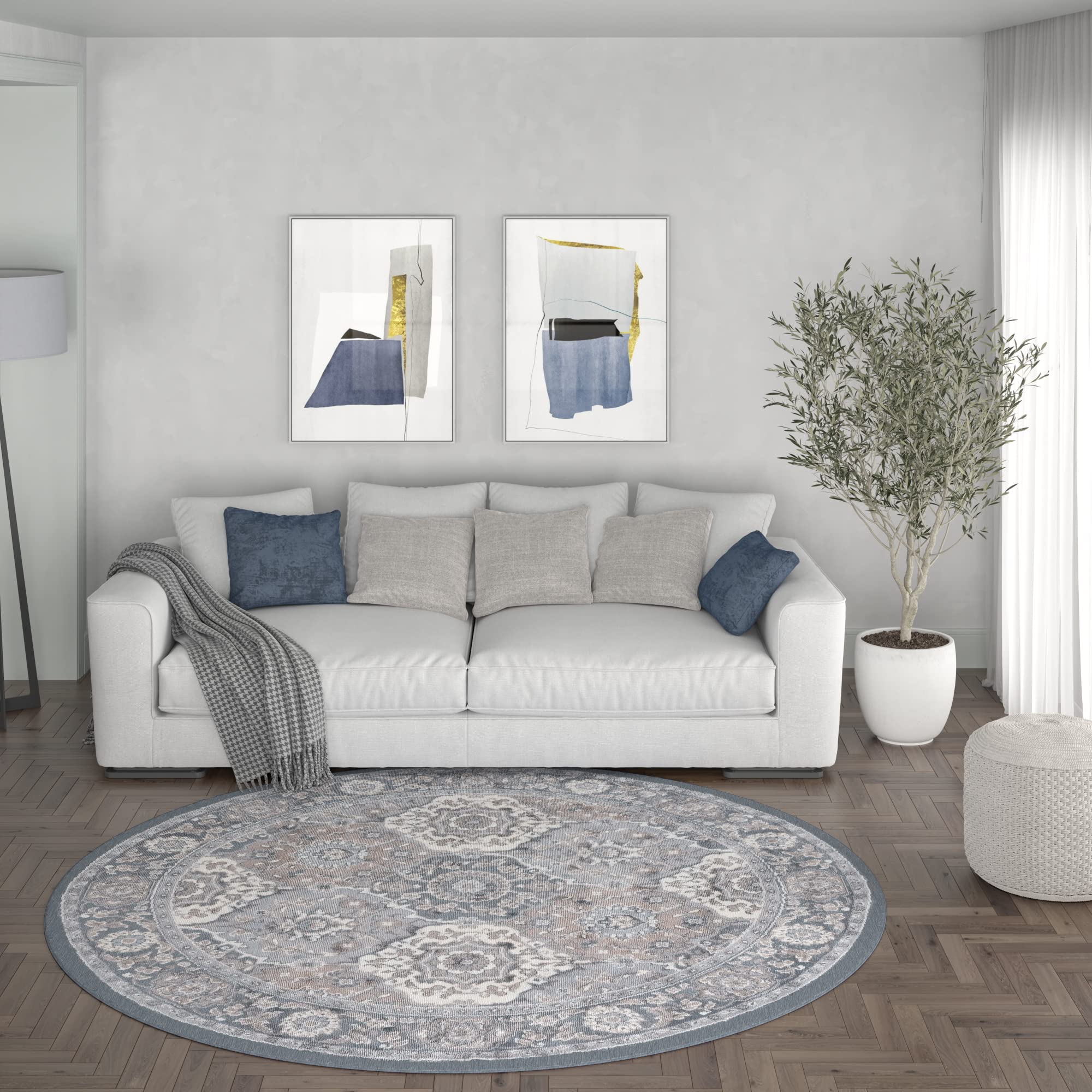 Modern Gray 8ft Round Area Rug - Soft Large Contemporary Carpet for Living Room, Dining Room, Bedroom, Kitchen & Entryway - Perfect for Home Decor & Cozy Spaces