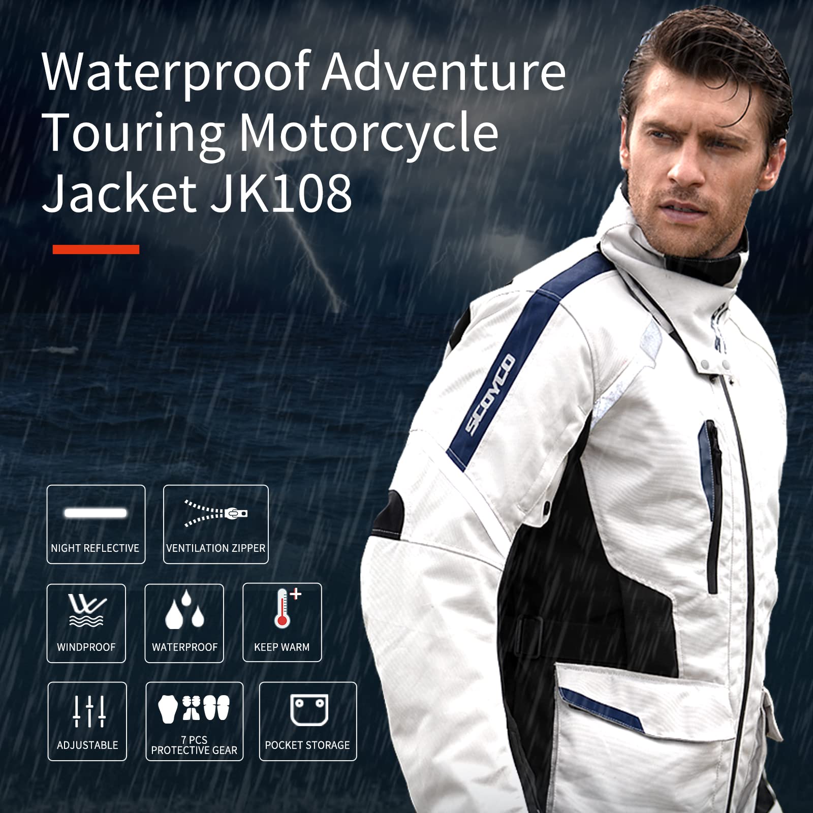Scoyco Men's Motorcycle Jacket - Waterproof Full Body Armor Protection Gear for Autumn & Winter Riding - Ideal for Street Bikes, Cruisers & Commuting