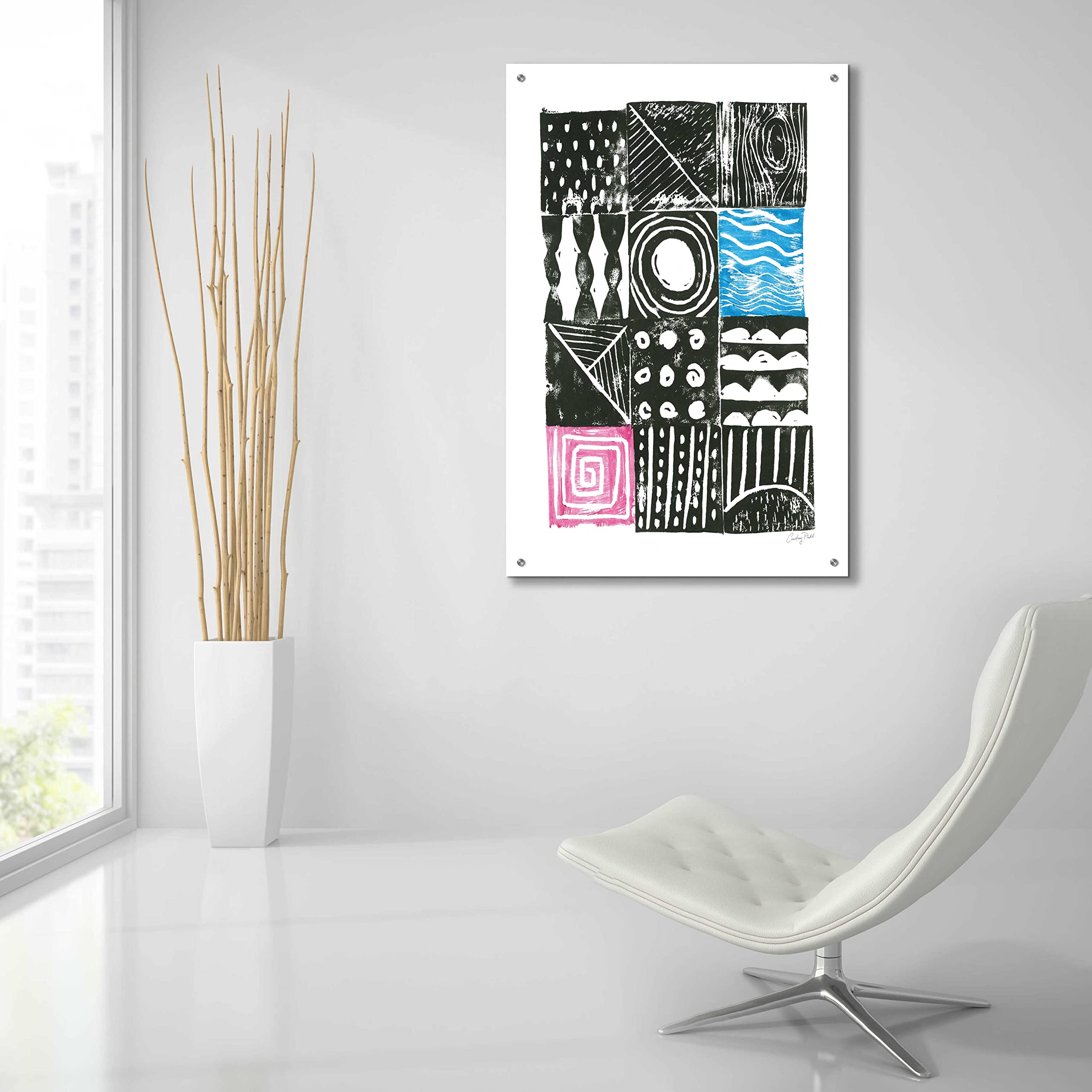 Courtney Prahl Block Print I Acrylic Glass Wall Art - 24x36 Inches Modern Abstract Painting for Living Room, Bedroom & Office Decor