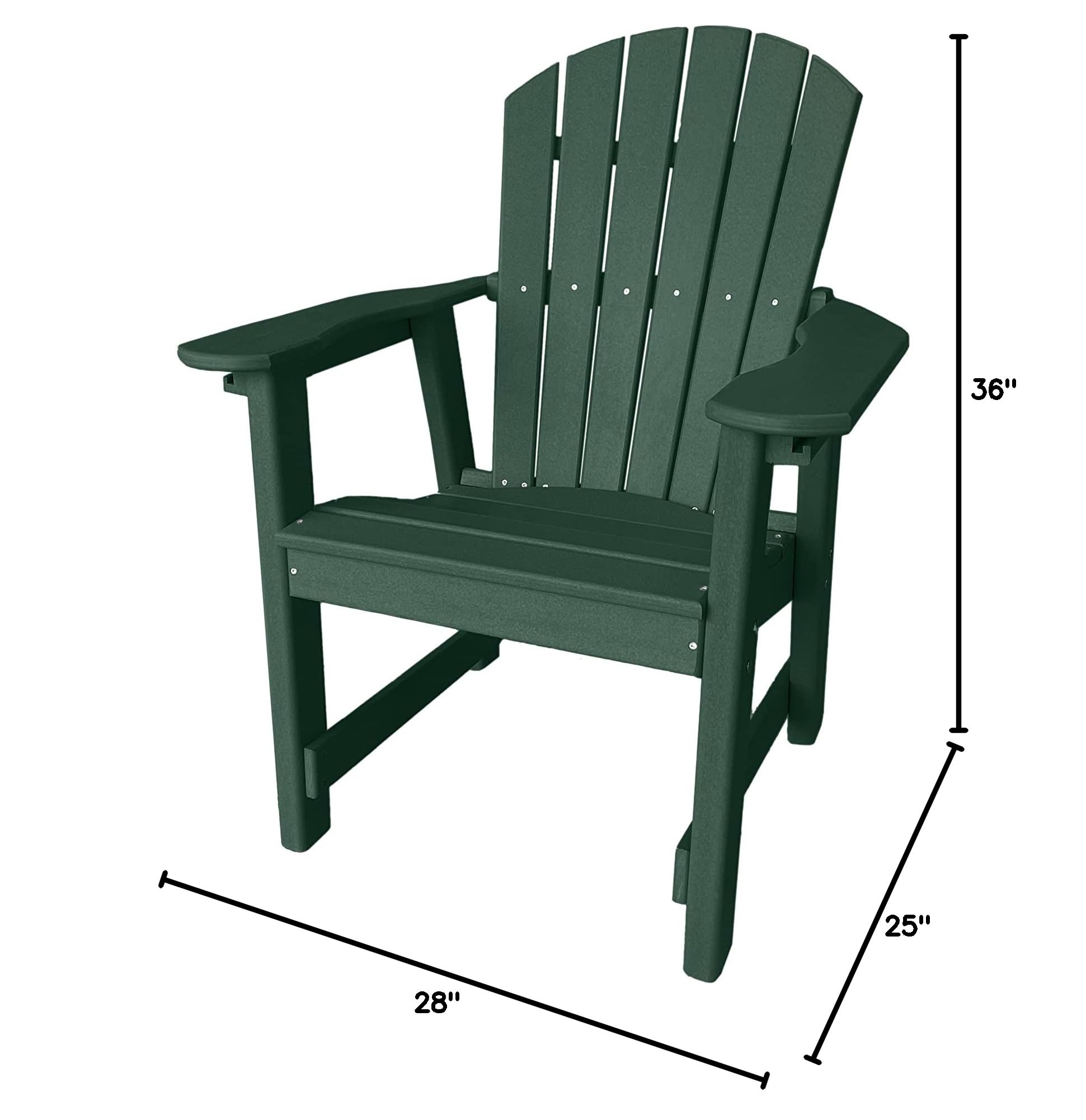 Phat Tommy Outdoor Dining Chair - Weatherproof Recycled Poly Lumber Patio Furniture, Thick Composite Green Chair for Backyard, Garden, Deck & Poolside Relaxation
