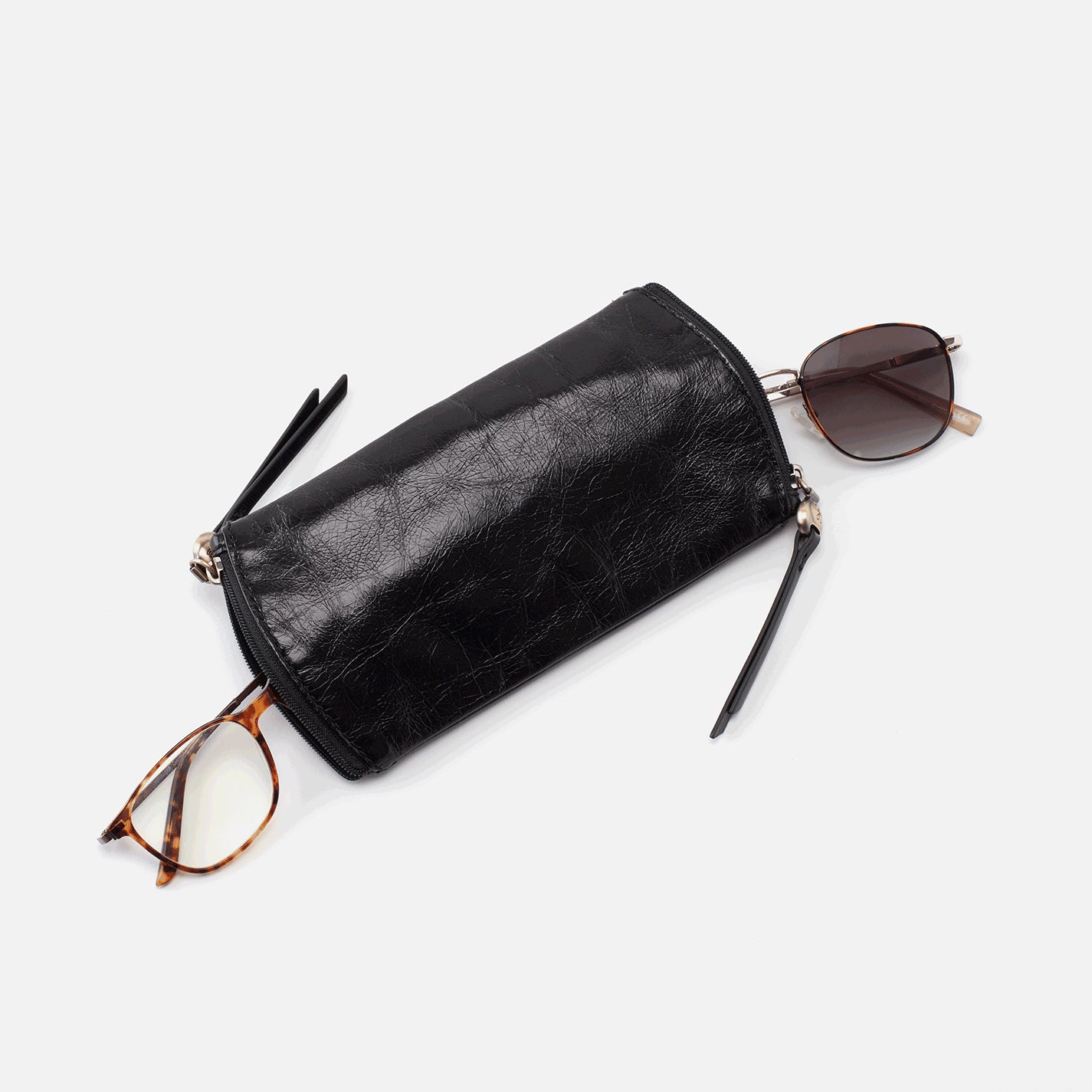 Premium Polished Leather Double Eyeglass Case - Black | Durable & Stylish Eyewear Storage for Travel, Work & Everyday Use