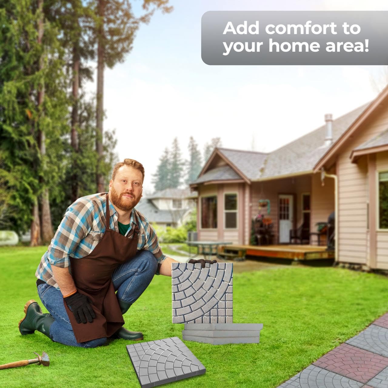 **4-Piece Large Plastic Concrete Molds Set for Patio Paving - Reusable Cobblestone Pathmaker & Walkway Stampcrete Forms - Perfect for DIY Garden Paths, Driveways & Landscaping Projects**