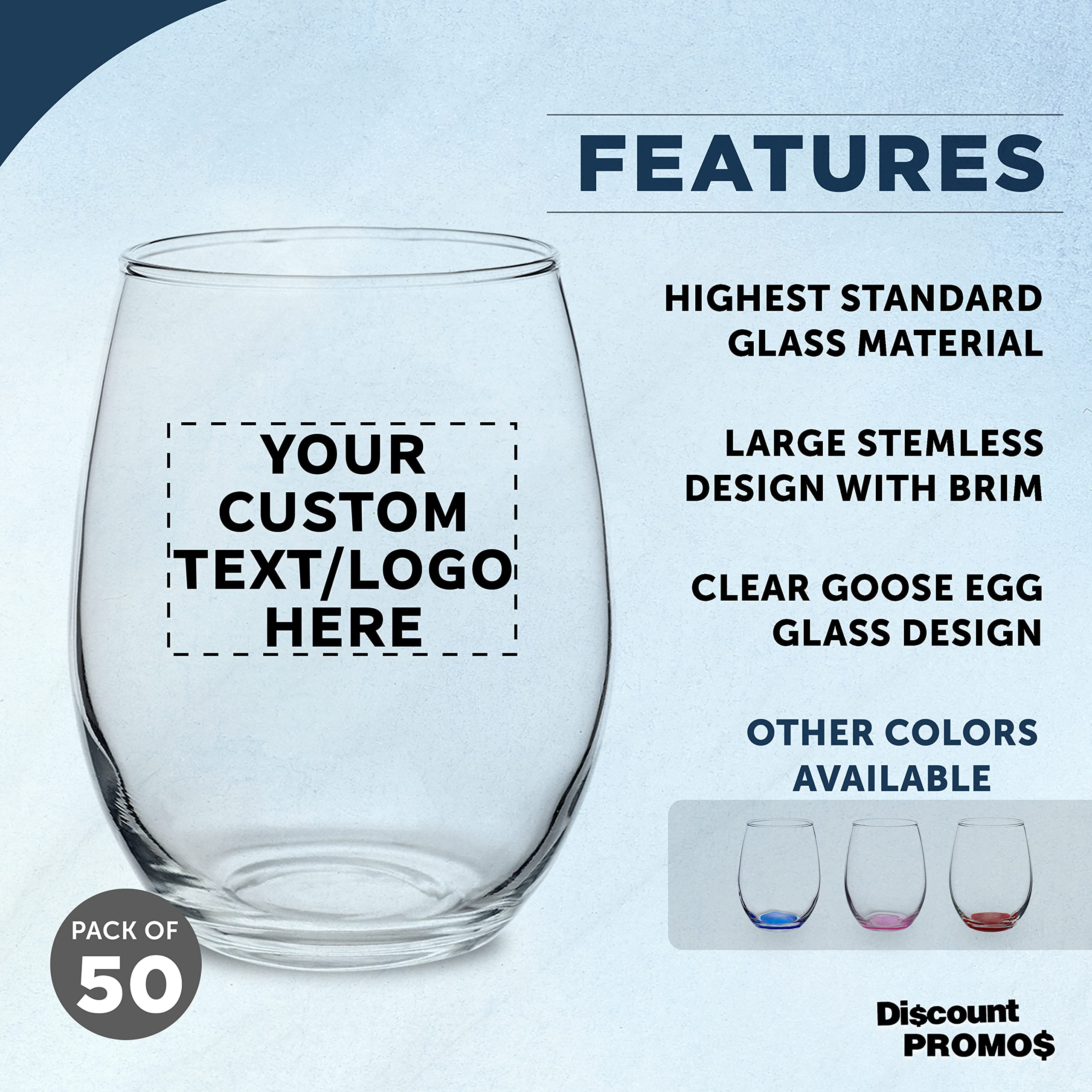 ARC Perfection 15 oz Custom Stemless Wine Glasses - Bulk Set of 50 Personalized Bar Glasses for Restaurants, Weddings & Events - Ideal for Red Wine, White Wine & Cocktails - Durable Clear Glassware for Commercial Use